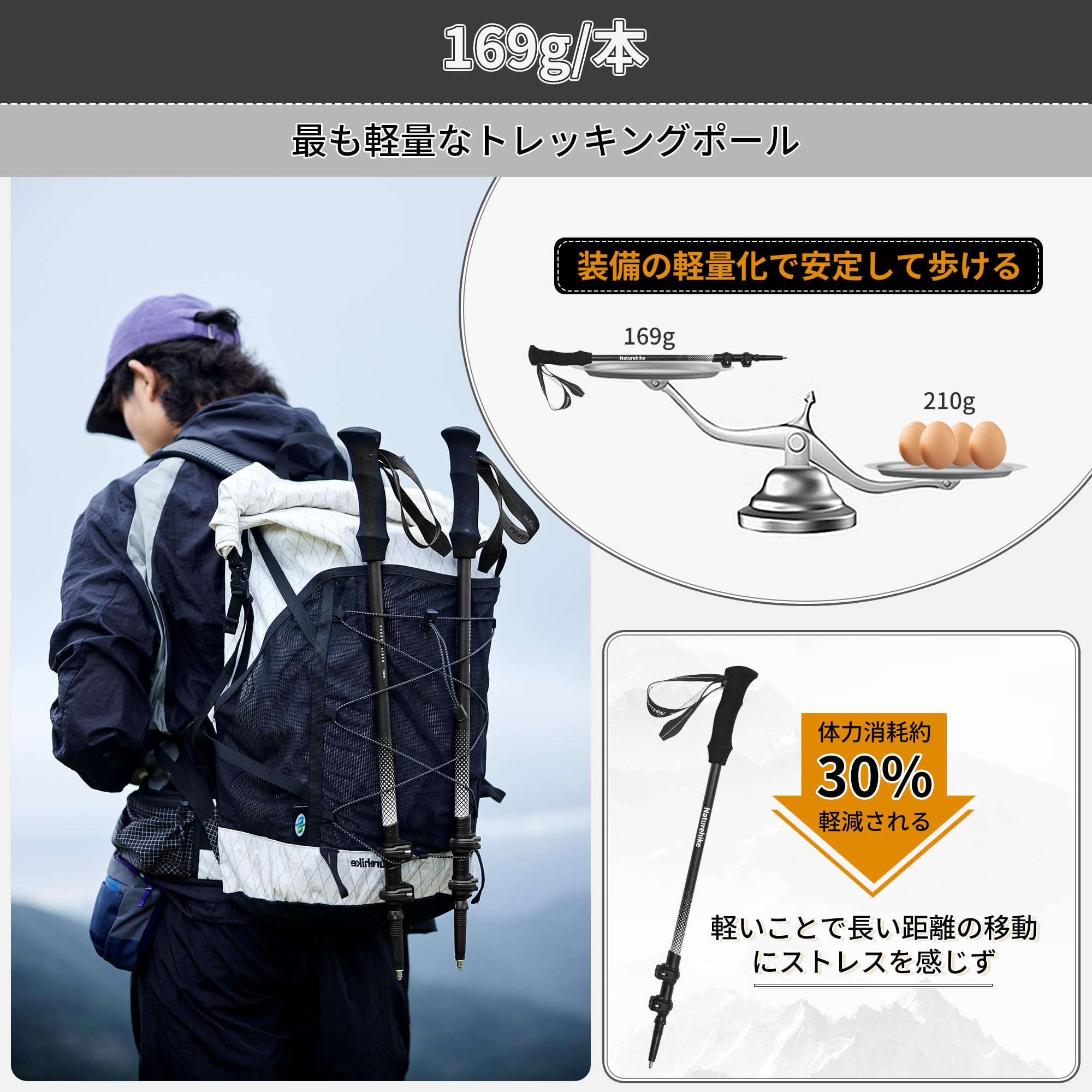 Amazon | Naturehike公式ショップ トレッキングポール カーボン製 169g