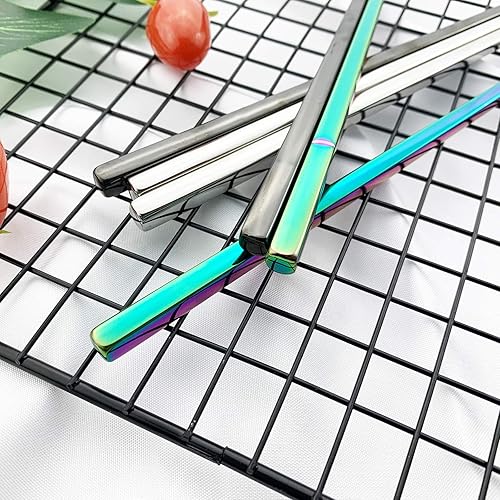 Miniatura 4 de JASHII 10 pares de palillos de acero inoxidable serie  palillos de acero inoxidable 304 palillos de metal palillos juego de palillos de 9.06