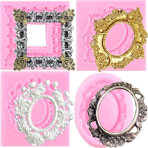 Miniatura 10 de ZiXiang Marcos de fotos de silicona estilo barroco Curlicues Scroll Lace Photo Frame Molds Fondant Moldes para decoración de tartas, decoración de