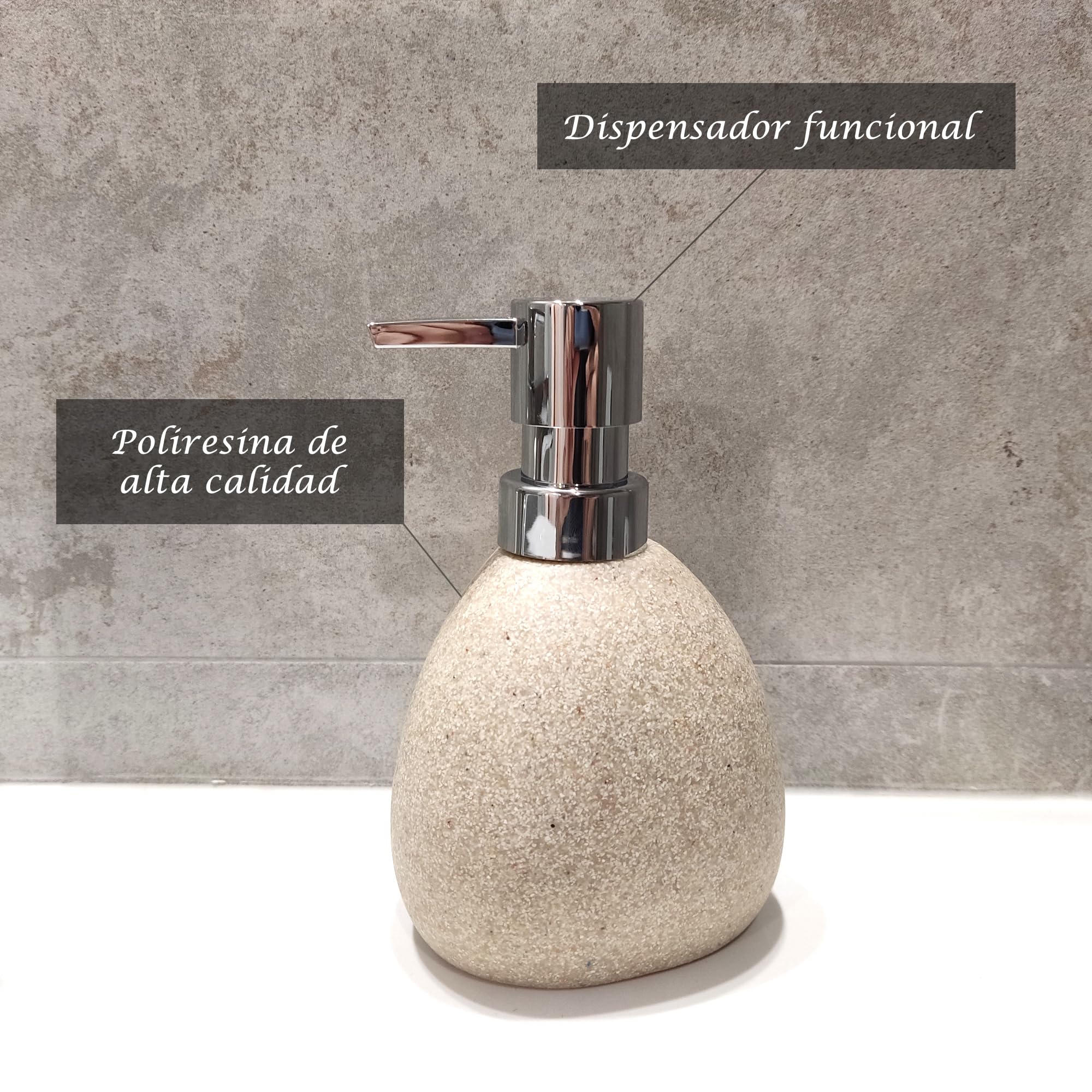 Dispensador Jabon Baño Color Arena 250ml, Dosificador Jabon Baño para Líquido o Gel en Forma de Piedra