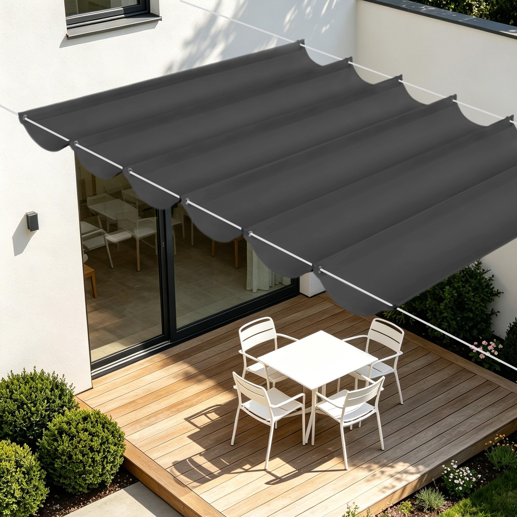 Toile Ombrage Rétractable Vague Imperméable 250x280 cm Gris Foncé Toiles pour Patio