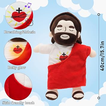 Yelakey 15.7 Jesus Plush that Breathes, Religious Toys for Kids | with Glow&Songs, Jesus Stuffed Doll, Soothing Jesus Toys, Easter Toy Savior Doll, Christian Catholic Religious Plushie