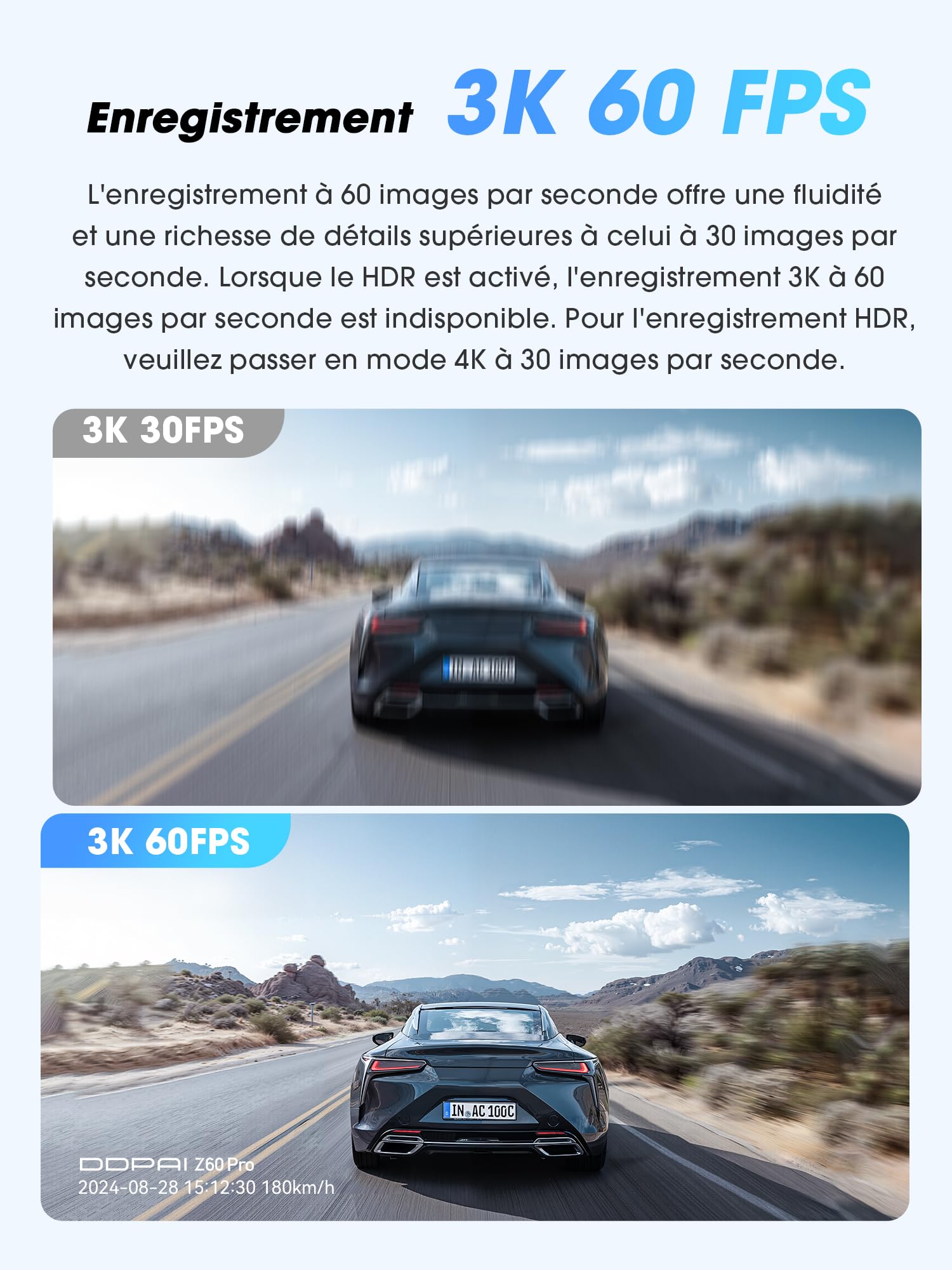 DDPAI Z60 Pro Dashcam Voiture Avant Arrière, 4K+1080P Dual STARVIS 2 HDR, 32 Go eMMC Intégré + Carte 128 Go Offerte, Vision Nocturne AI-ISP, 4G LTE, WiFi 5GHz GPS, Mode Parking 24H, 3" IPS