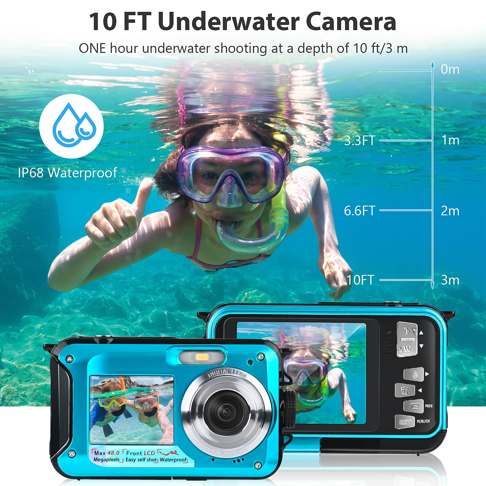 Unterwasserkamera, Comius Sharp 10FT Unterwasserkamera Schnorcheln, 30MP Foto FHD Video Digitalkamera Wasserdicht mit 32G Speicherkarte für Selbstauslöser Unterwasser, Schwimmen, Surfen, Tauchen