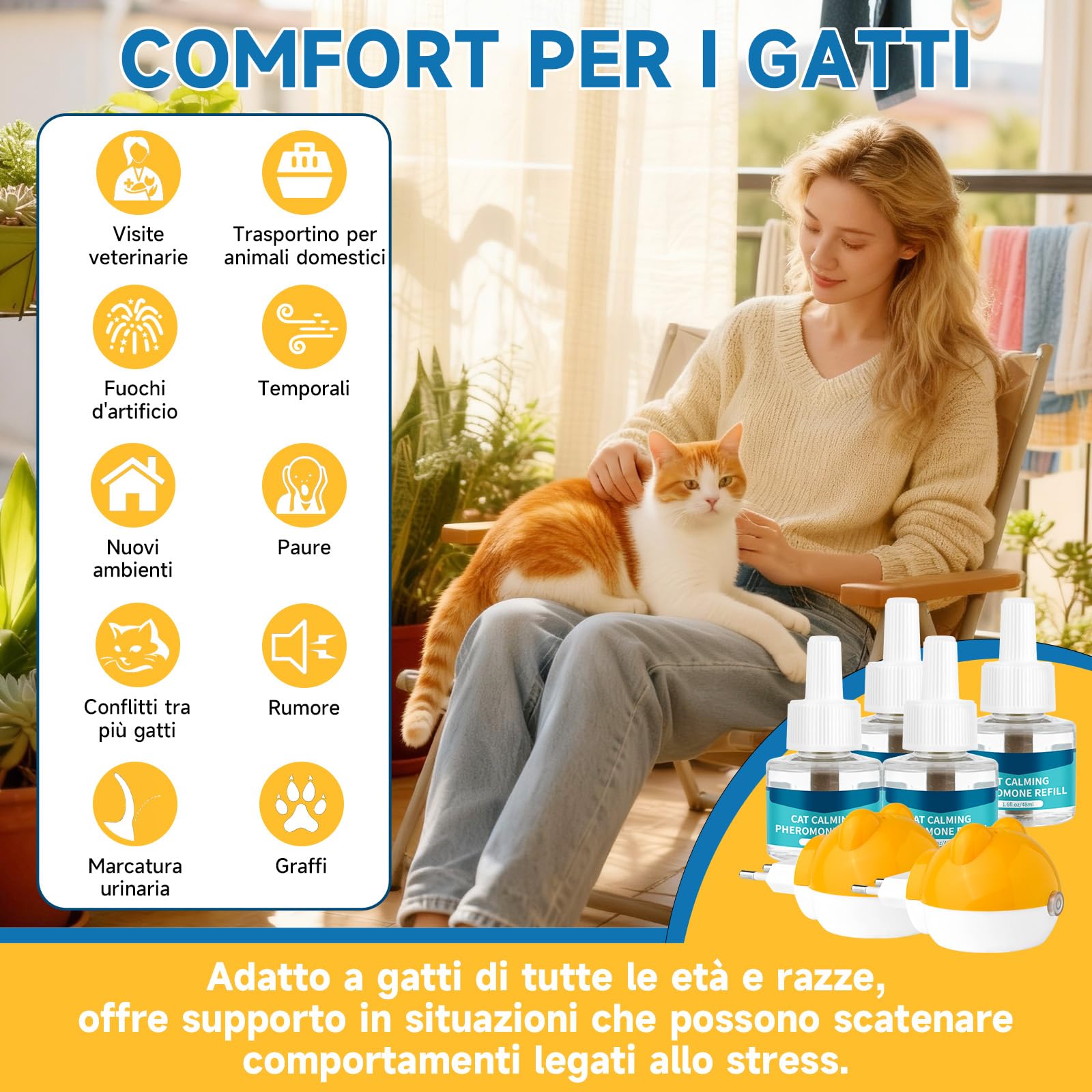 6 In 1 Diffusore Feromoni per Gatti, Compatibile con Tutti i Diffusori Comuni, Calmante per Gatti da 120 Giorni per Alleviare Stress, Rilassanti Ansia, Diffusore Calmante per Feromoni Gatto e Gattini