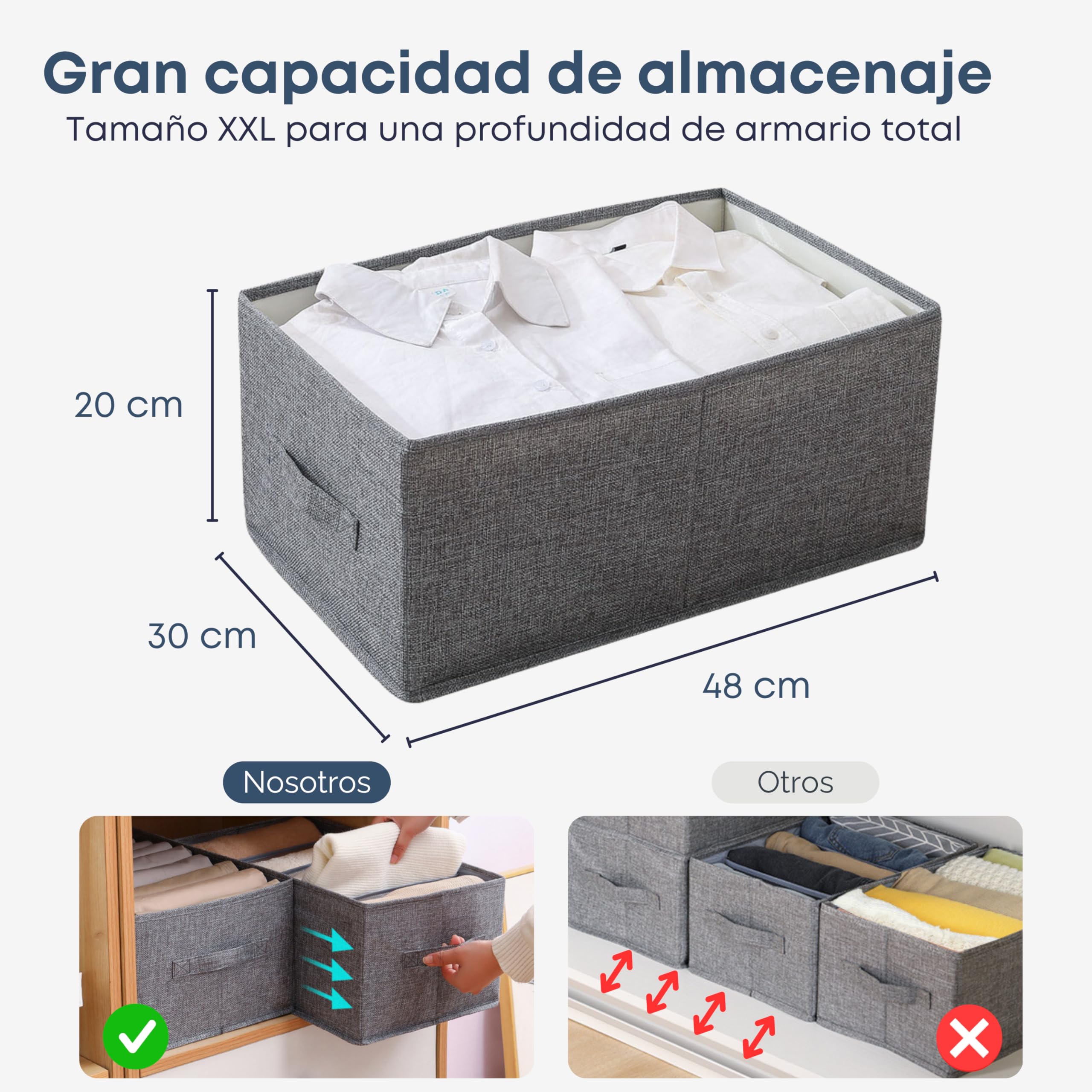 Cajas Organizadoras XL (48x30x20cm) Organizador Armario Ropa – Caja Organizadora - Ideal como Organizador Cajones y Armarios (3ud)