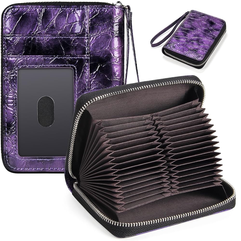 여성용 에코비전 가죽 지갑 i#e#s: RFID 신용카드 홀더 ^^ 큰 수납 공간 어코디언 지퍼 카드 케이스 정리함 랜야드 포함  :i#e#s-모바일 11번가
