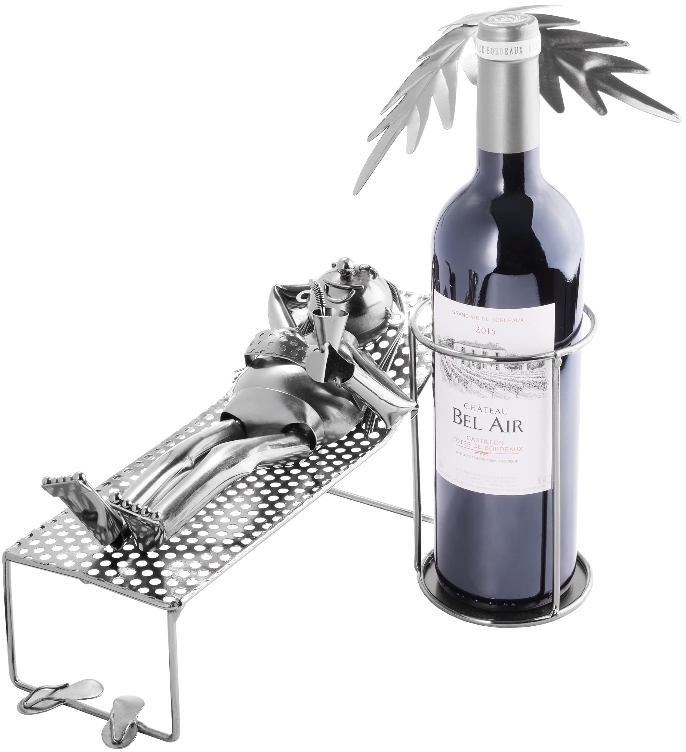 BRUBAKER Decoratieve wijnfleshouder, metalen sculptuur, cadeau-idee, paar in het vliegtuig