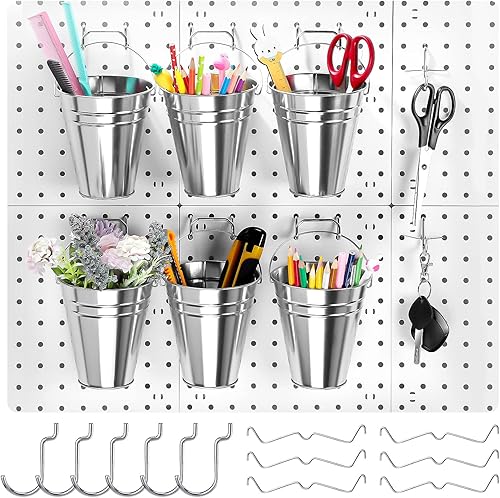 6 cubos de tablero de clavijas con ganchos, 6 juegos de ganchos de tablero de clavijas emparejados con cerraduras de clavija, 6 ganchos para tablero