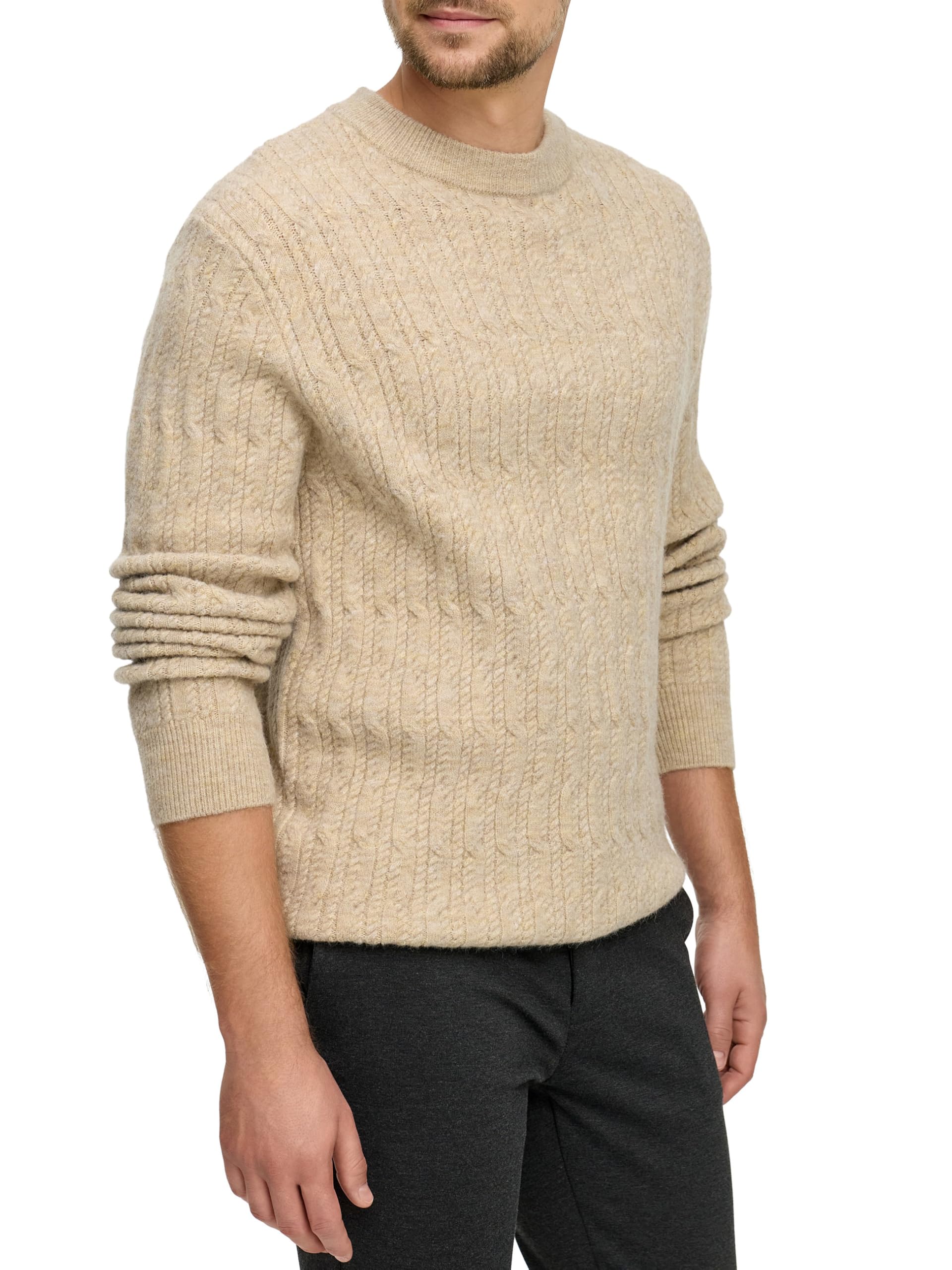 JEFF JFMicah - Jersey de punto clásico para hombre con cuello redondo y cuello redondo, jersey de punto fino para hombre