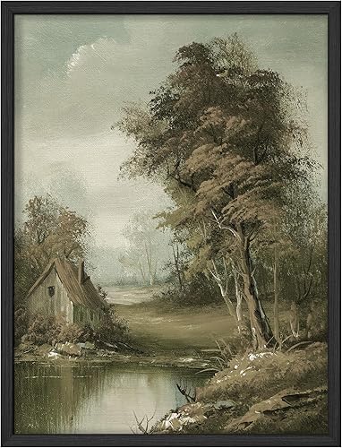 SIGNWIN Arte de pared enmarcado de casa antigua cerca de un árbol del bosque, decoración de pared colorida decorativa, decoración de pared de