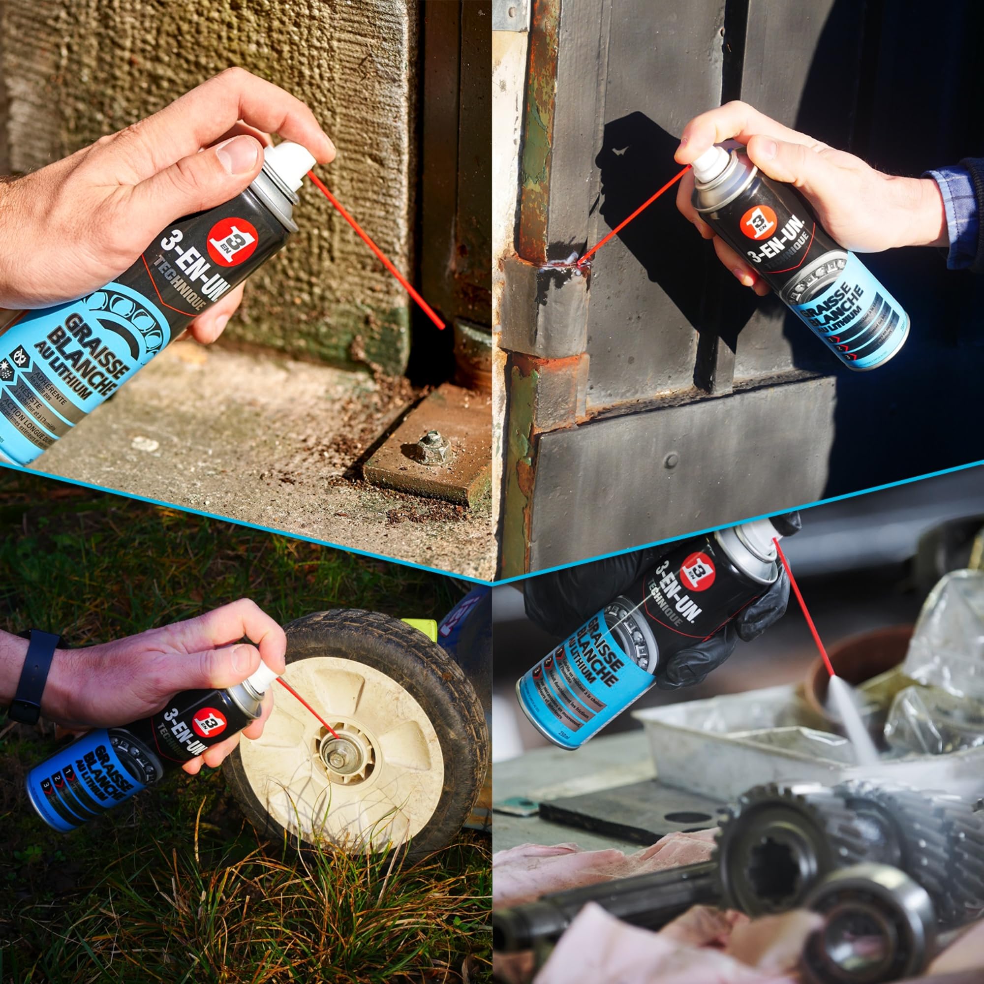 3-EN-UN Graisse Blanche au Lithium Technique 250 ml, Bleu, Paquet de 12