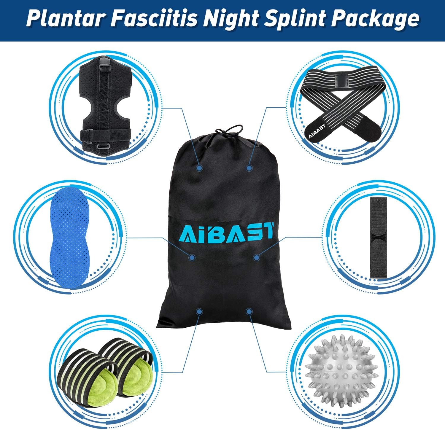 2021 New Upgraded Blue Night Splint for Plantar Fascitis, AiBast Multi Adjustable Ankle Brace Foot Drop Orthotic Brace for Plantar Fasciitis, Arch Foot Pain, Achilles Tendonitis Support for Women, Men : Health & Household