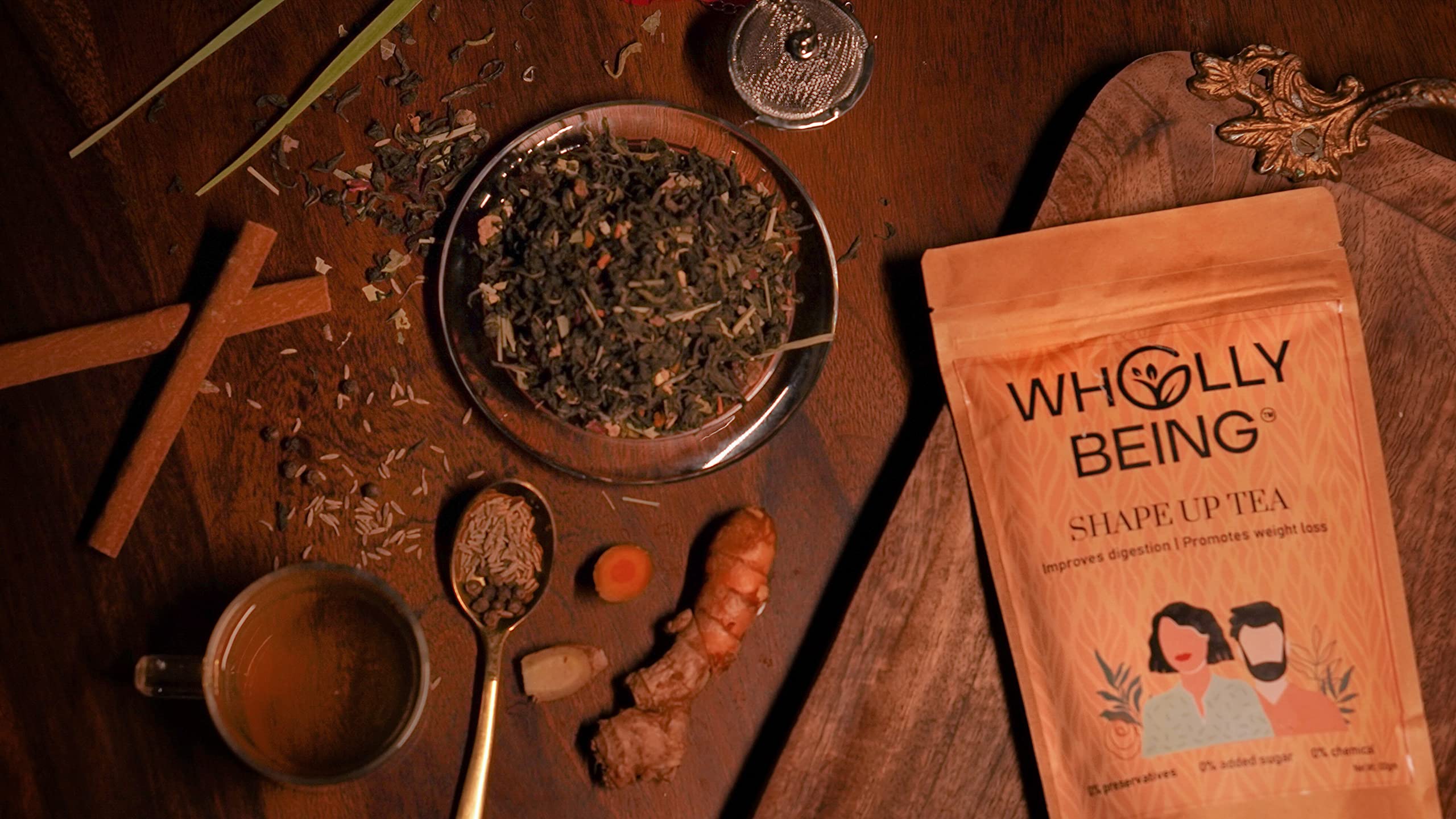 Wholly Being - Shape Up Tea for weight management and improve metabolism 100g with Punarnava, Manjistha, Harad, Pipal, Senna leaves, Triphala 2