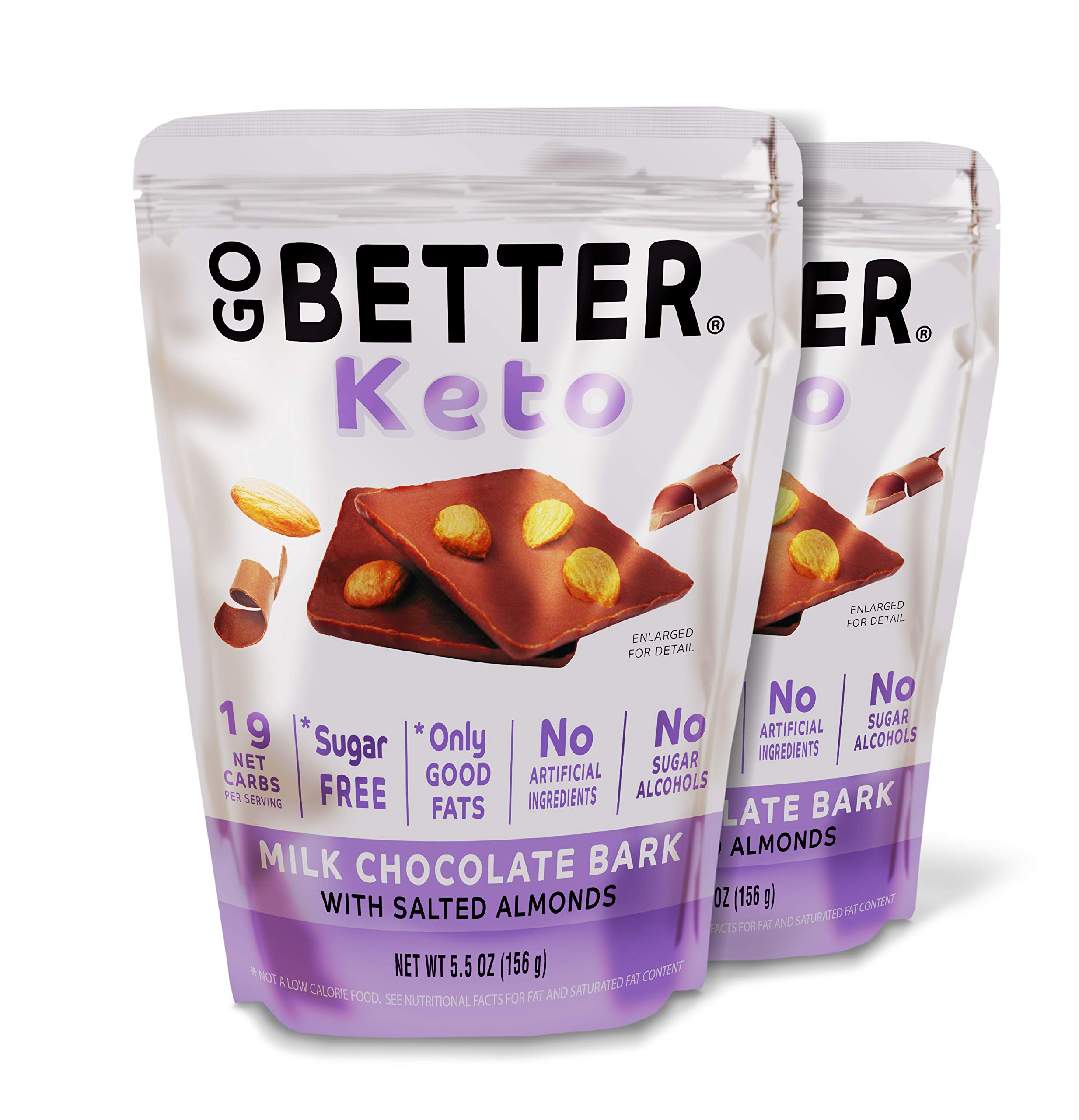 GO BETTER Keto Bark | Milk Chocolate with Dry Roasted Salted Almonds | 1 Net Carb, Gluten Free, Sugar Free Chocolate Candy | Healthy Keto Snacks with No Artificial Ingredients | 5.5 oz Bag