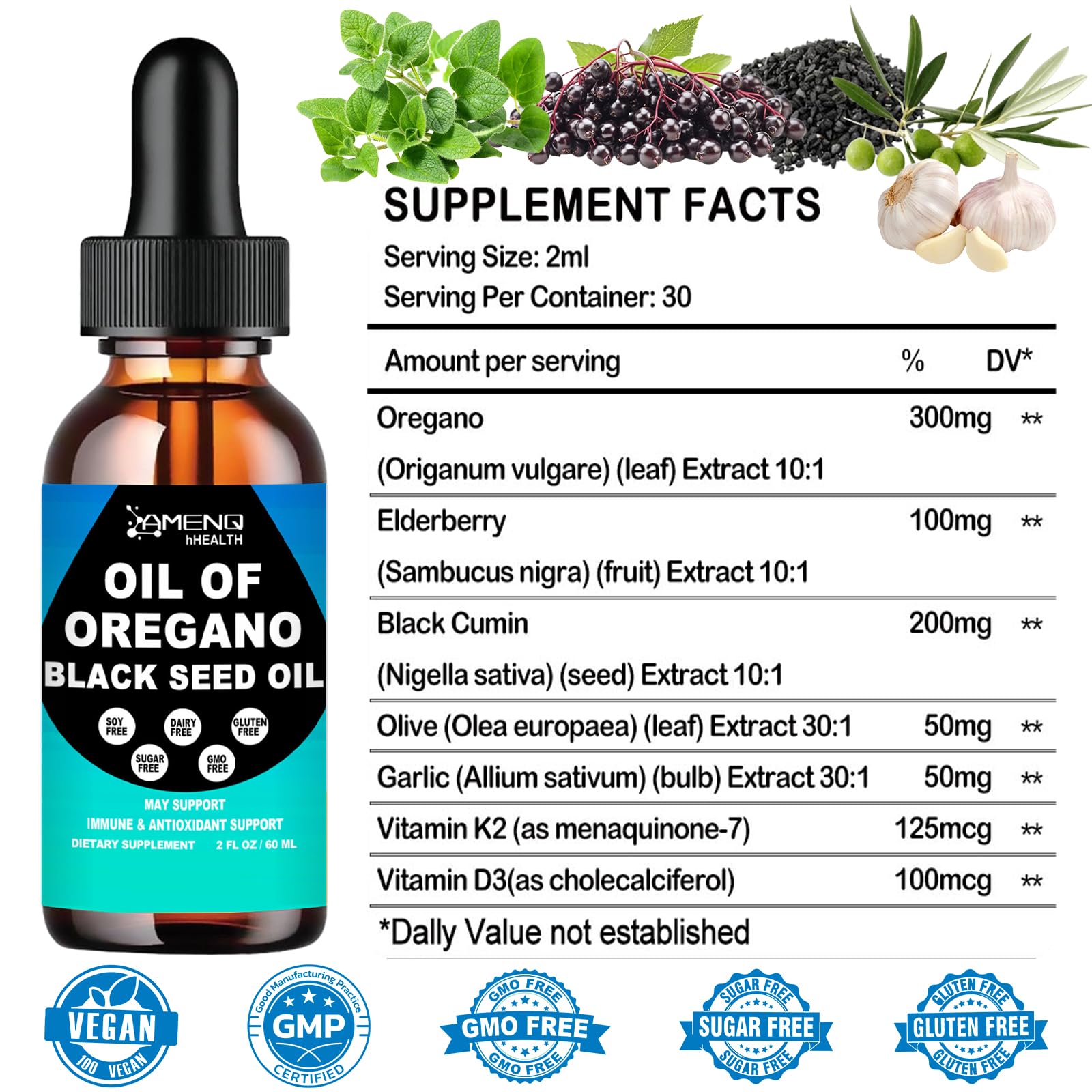 Oil of Oregano with Black Seed Oil, Premium Grade Oregano Oil Liquid Drops — Amazon image 2