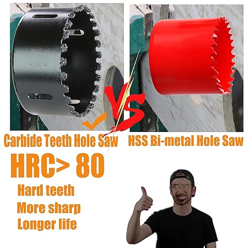 Miniatura 2 de WOWSUPM Sierra de agujero de carburo de 6 pulgadas, corte de ladrillo de aire, estuco resistente, tablón de cemento para paneles de yeso, con brocas