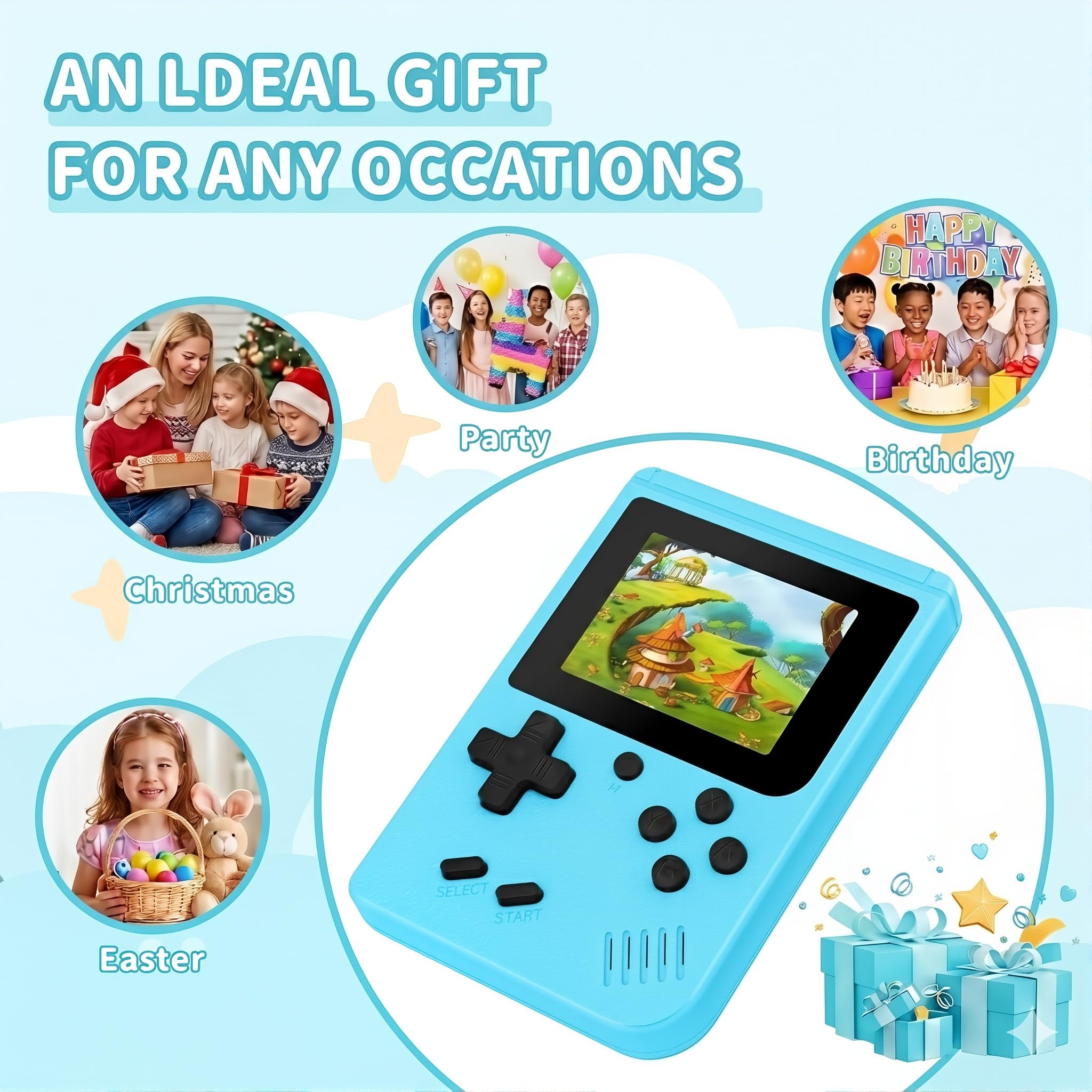 Console de Jeux Rétro Portable Mini, 500 Jeux Intégrés, Écran IPS 3.0 Pouces, Batterie Rechargeable, Console de Jeu Vidéo Portable, Bleu (Bleu)