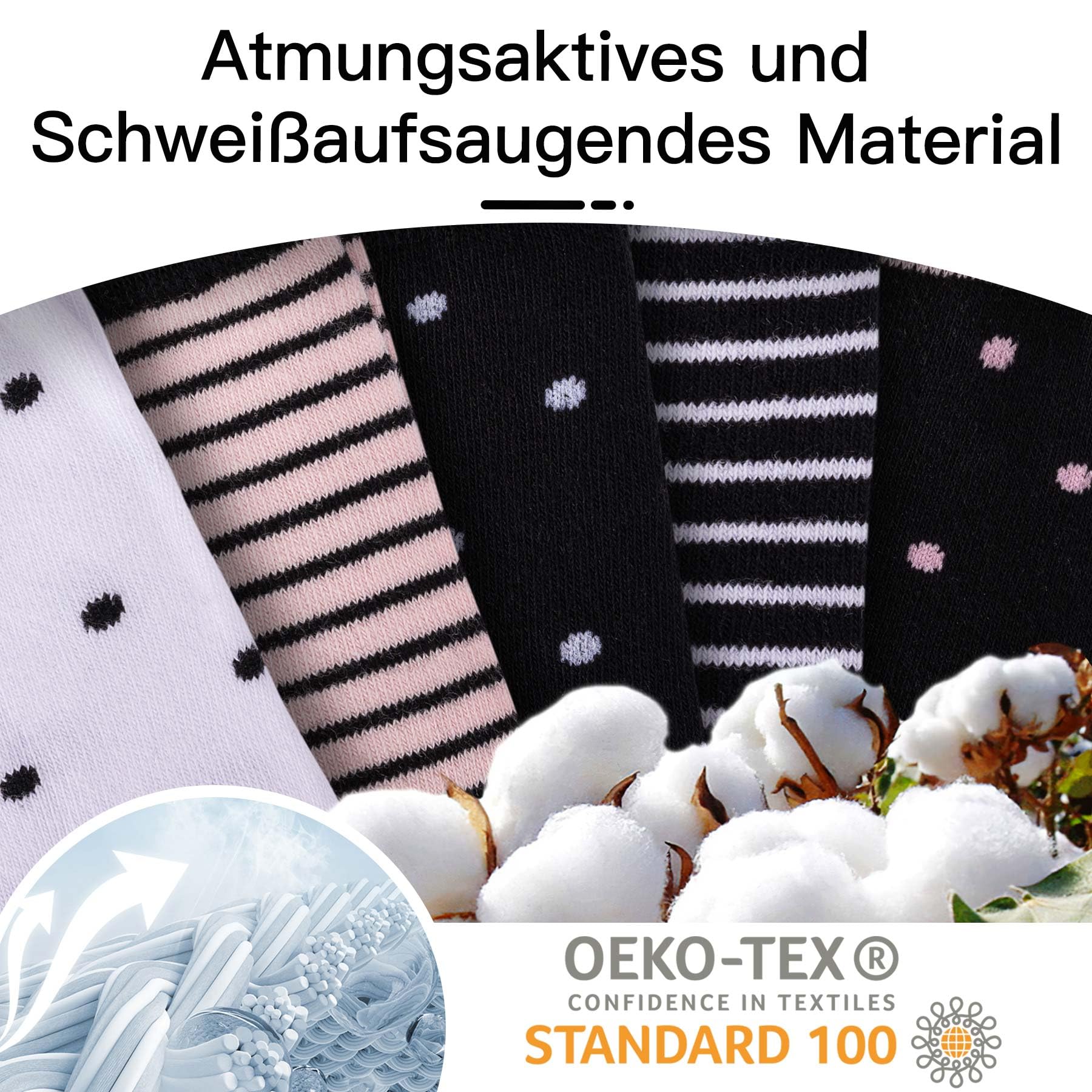 FALARY 10 Paar Sneaker Socken Damen 35-38 39-42 Kurzesocken Sportsocken Sneakersocken Damen Bunte mit Streifen und Punkten