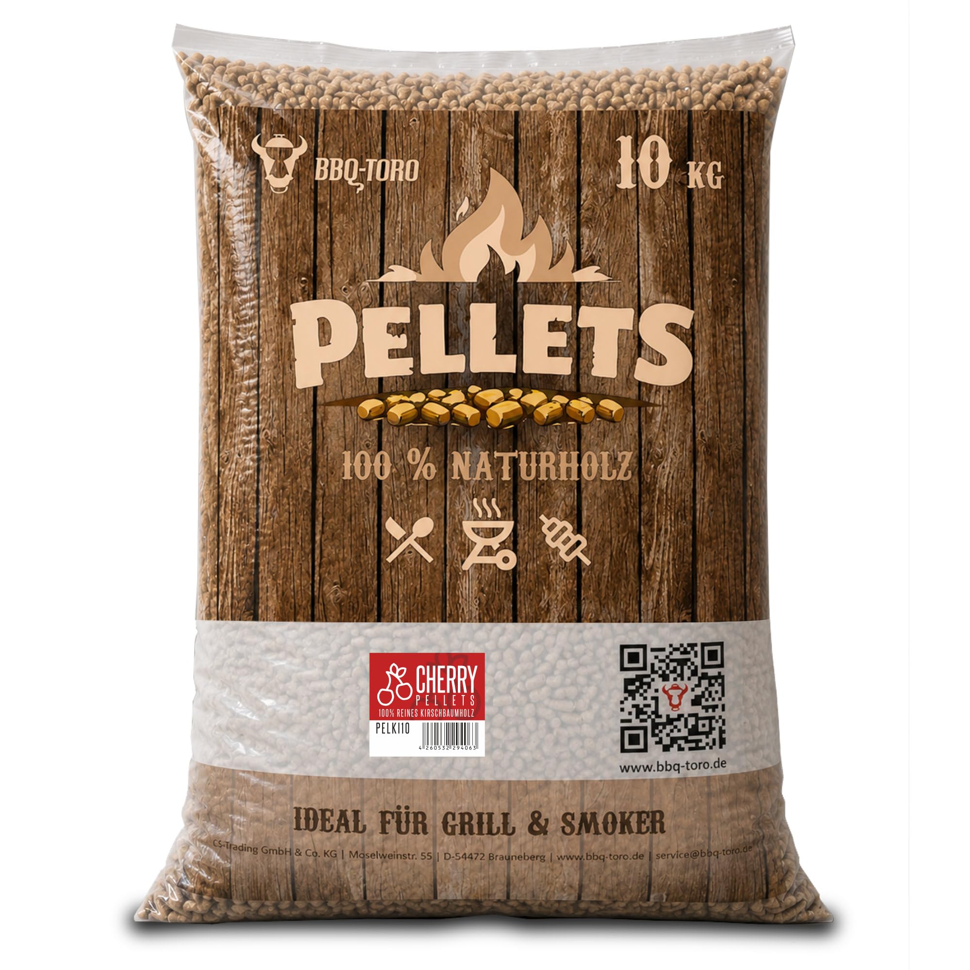 BBQ-Toro Pellet di ciliegio, 100% legno di ciliegio, pellet per barbecue, per affumicatori, per il forno a pellet per e impianti di riscaldamento (30 kg)