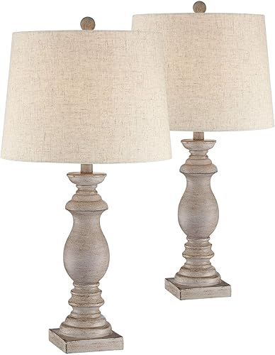 Miniatura 2 de Regency Hill Patsy Country Cottage - Juego de 2 lámparas de mesa tradicionales de 26.5 pulgadas de alto, tela lavada beige, pantalla cónica,