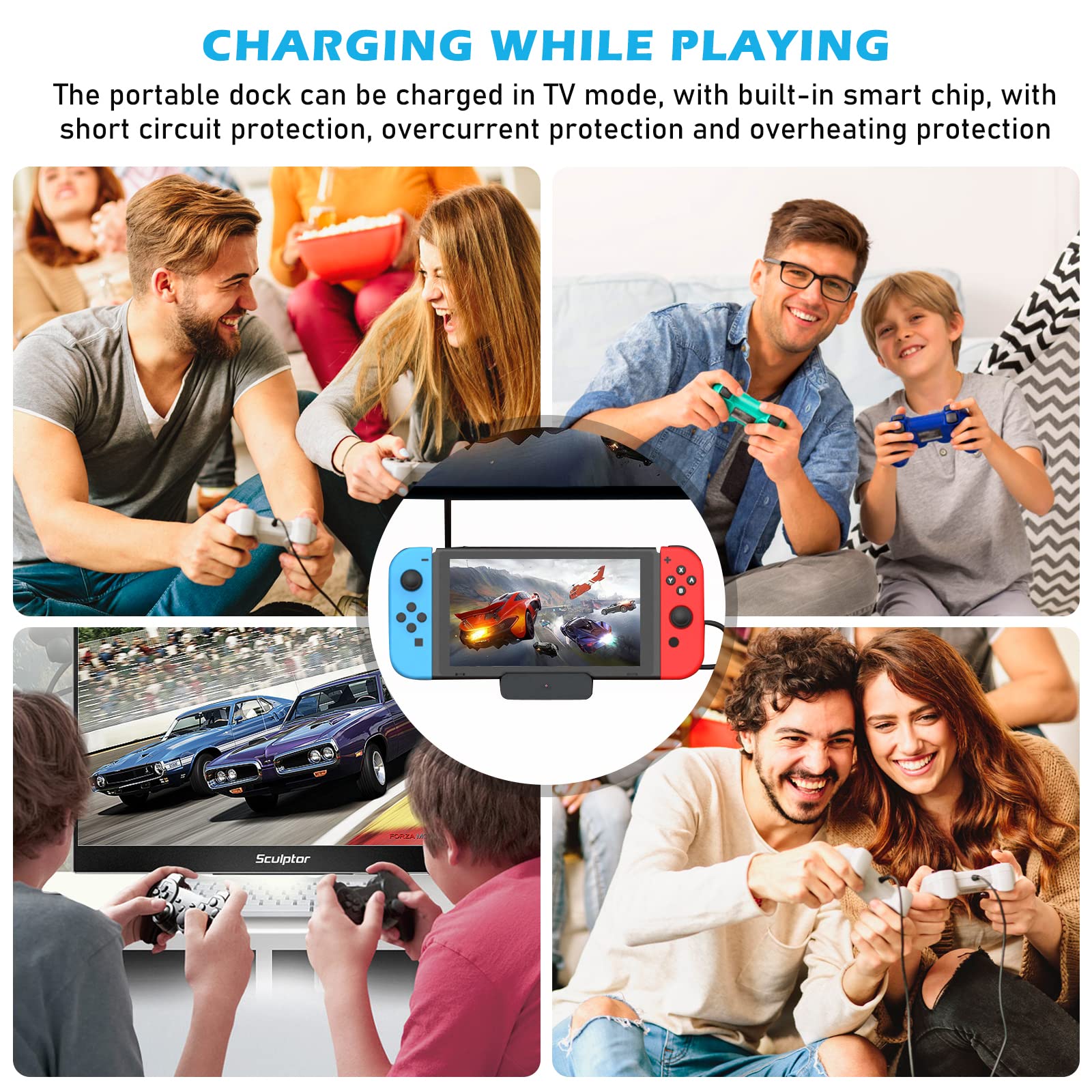 Station d'accueil Switch Dock avec adaptateur de type C vers HDMI, station de charge portable, station d'accueil Switch TV, station d'accueil pour Switch (noir)