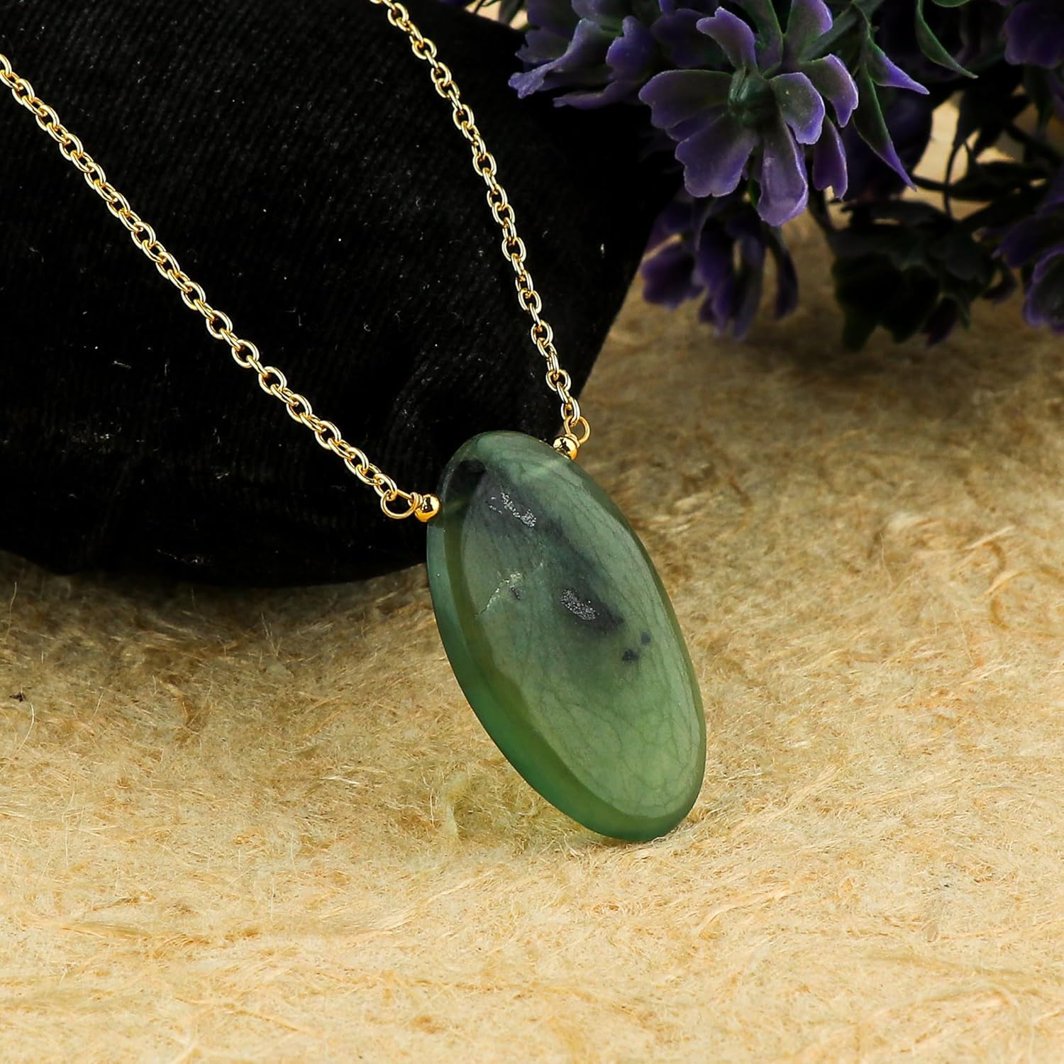 TGH Natural Oval Cabochon Necklace for Women - Gemstone Healing Crystal Pendant - 16+2 Inch Gold Plated Adjustable Chain - Image 2