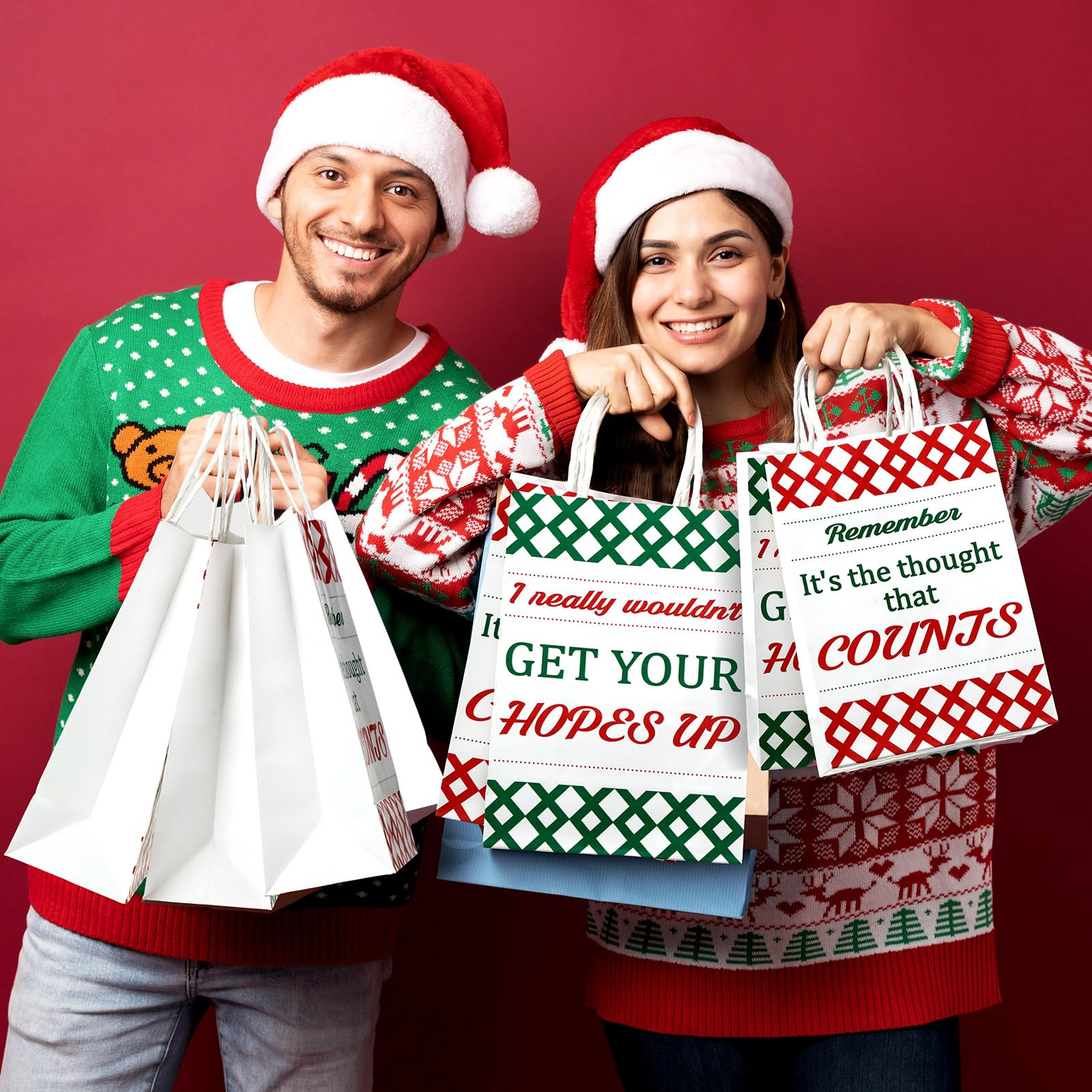 Glenmal Divertenti sacchetti regalo di Natale divertenti sacchetti di carta da regalo di Natale con manico, sacchetti regalo per Natale, esilaranti sacchetti regalo di Natale, dolcetti di Natale, 15,9