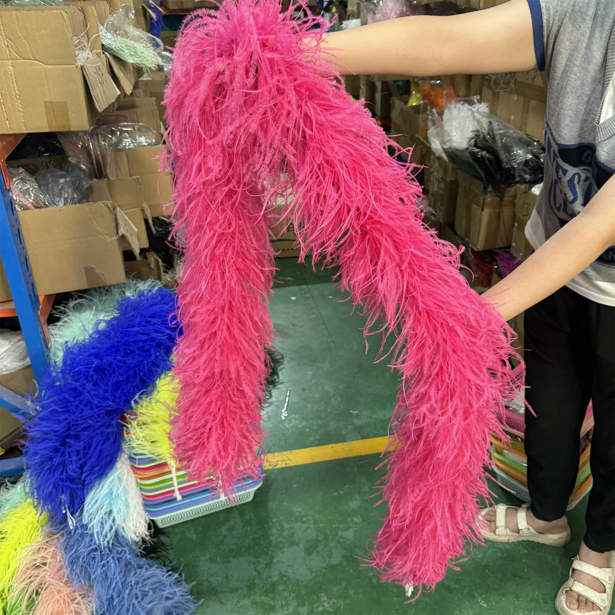 8 10-lagige rosarote Straußenfeder-Boas, 1 m, 2 m, flauschiger Federboa-Schal für Partykleid, Rock, Kleidung, Dekor, Federschal, 02, 2 m, 8-lagig
