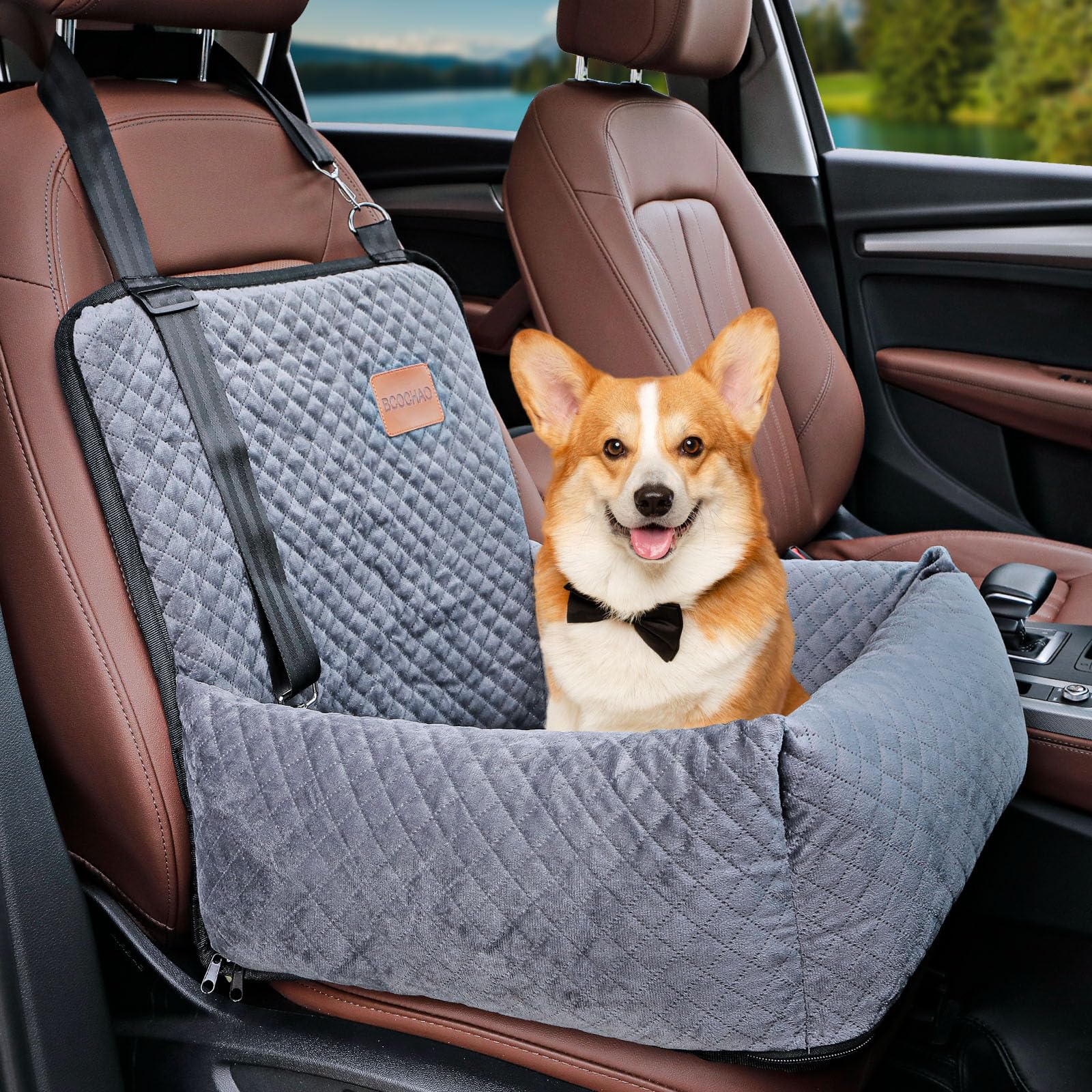 Chien utiliser le siège d'auto Siège d'auto pour Chien Petit et Moyen Matériau Doux et Court en Peluche offrant Un Environnement de Voyage Confortable pour Les Chiots Le Fond antidérapant(gris)