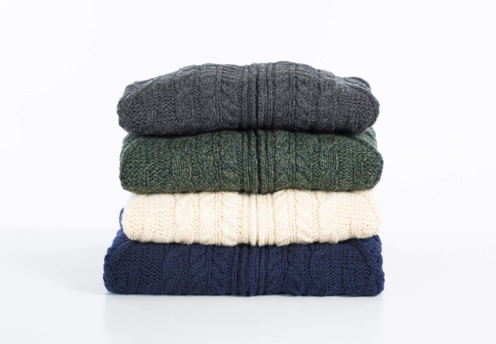 SAOL Cardigan da uomo in 100% lana merino, con cerniera, lavorato a maglia, caldo, invernale, con tasche in antracite/verde militare