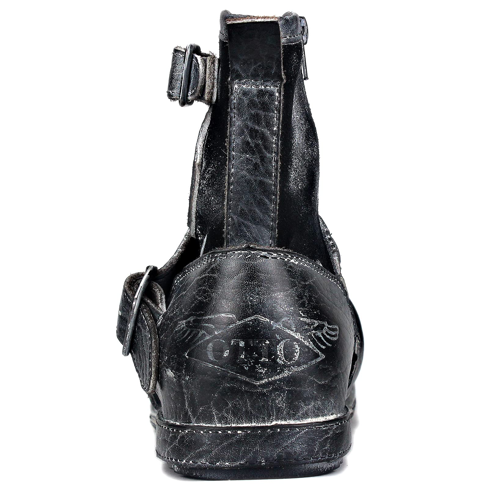 OSSTONE Herren Stiefel aus Rindsleder Lederstiefel mit Gummisohle Biker Boots mit Reißverschluss Männer Stiefeletten OS-5008-1-AI