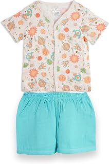 The Boo Boo Club Muslin Shirt and Short Set GOTS Certified Organic Cotton | Short Sleeve Snap Button Vest | Summer Wear Se... Price In India