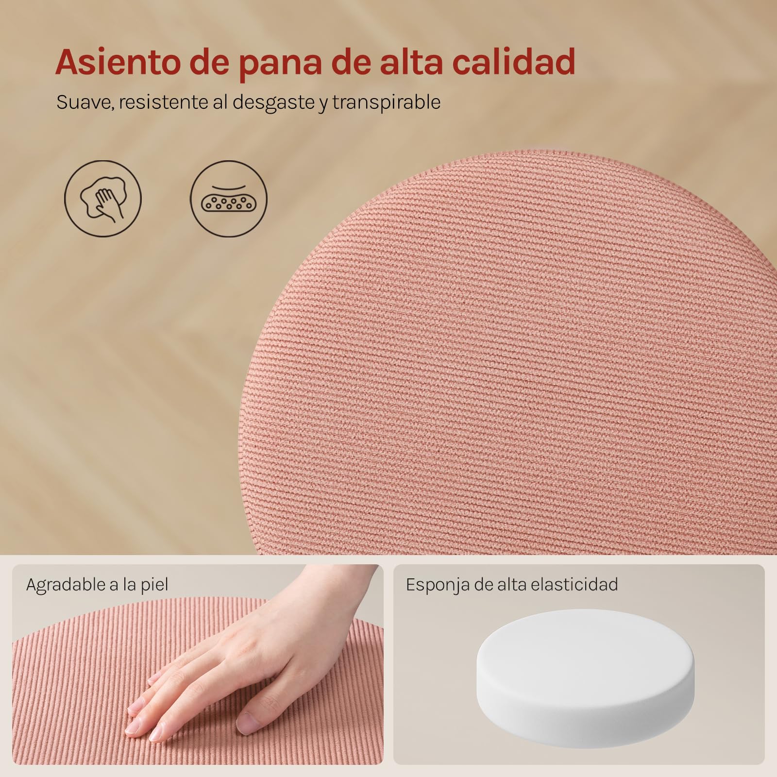 WOLTU Taburete Tocador Redondo Giratorio en Pana, Rosa Claro