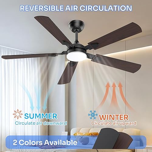 Miniatura 3 de Ventiladores de techo con luces, ventiladores de techo modernos de 52 pulgadas con luces y control remoto, motor reversible de CC, silencioso, 3CCT