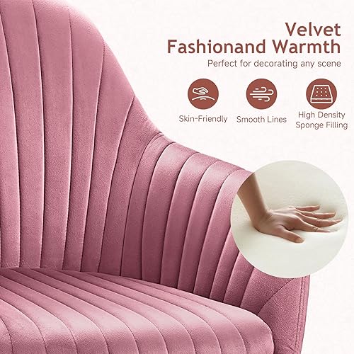 Miniatura 5 de Warmiehomy Silla de Escritorio de Terciopelo para Oficina en Casa, Silla de Trabajo Giratoria Ajustable Moderna, Sillas de Tocador para Mujeres con