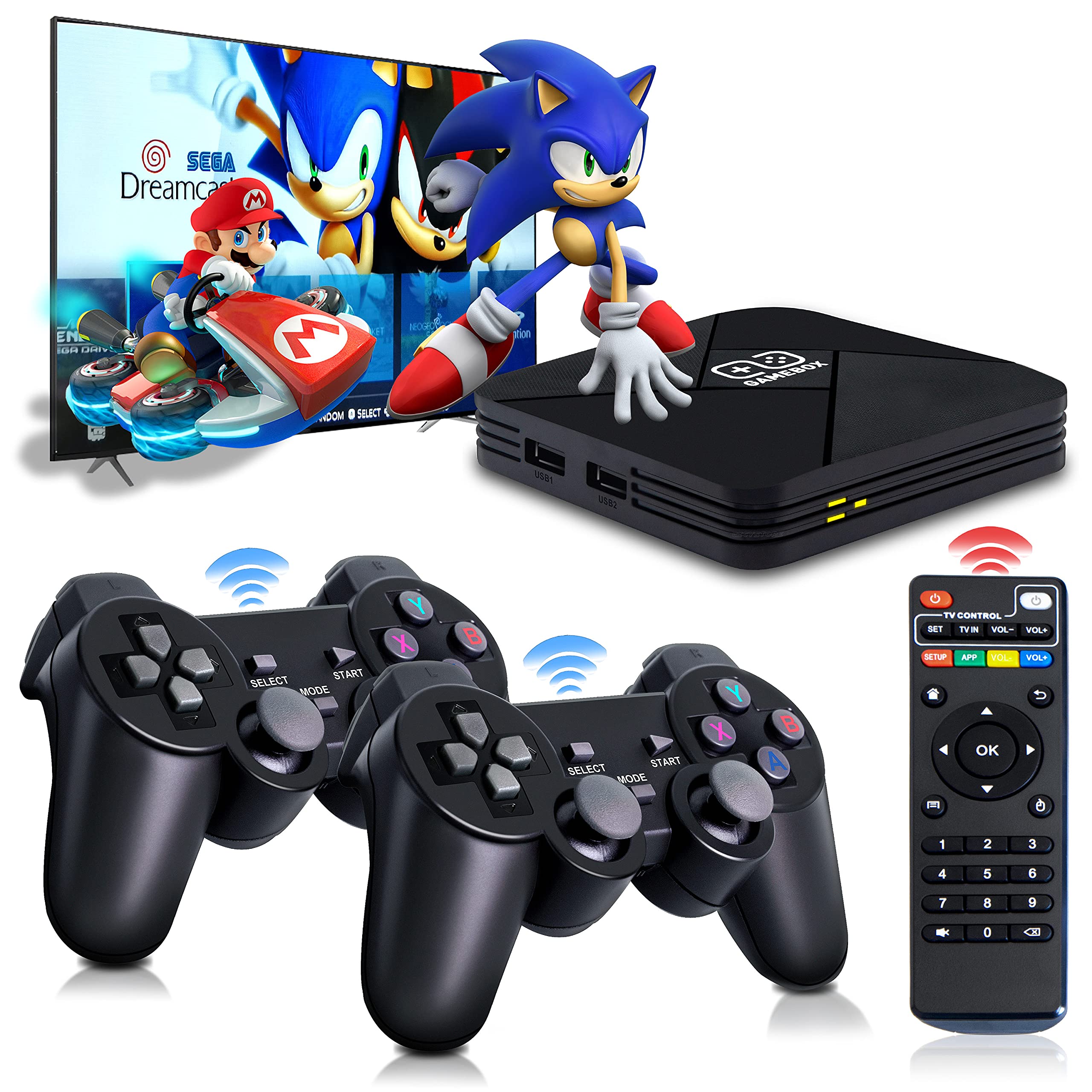 Game Consoles, Powkiddy B-01 Video Game Console In 40+ Emulator Console For 4k TV HD Output,32000+ Games In Super Console X Pro ,Retro Console With Dual Wireless 2.4g Controllers,Gift For Adult/Child