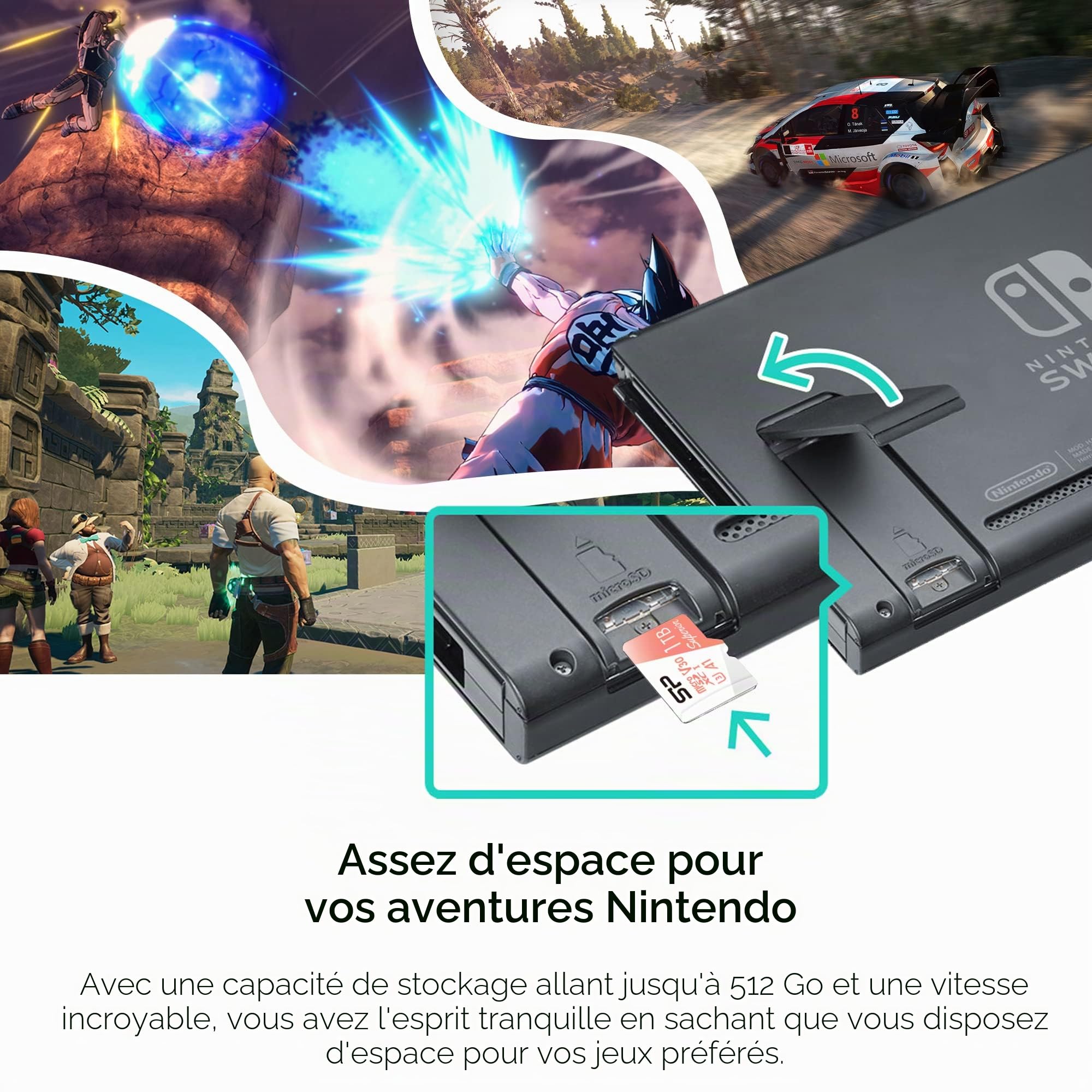 Silicon Power Carte mémoire Micro SD 1 to Compatible Nintendo Switch Compatible avec Carte mémoire SDXC microSDHC Haute Vitesse avec Adaptateur