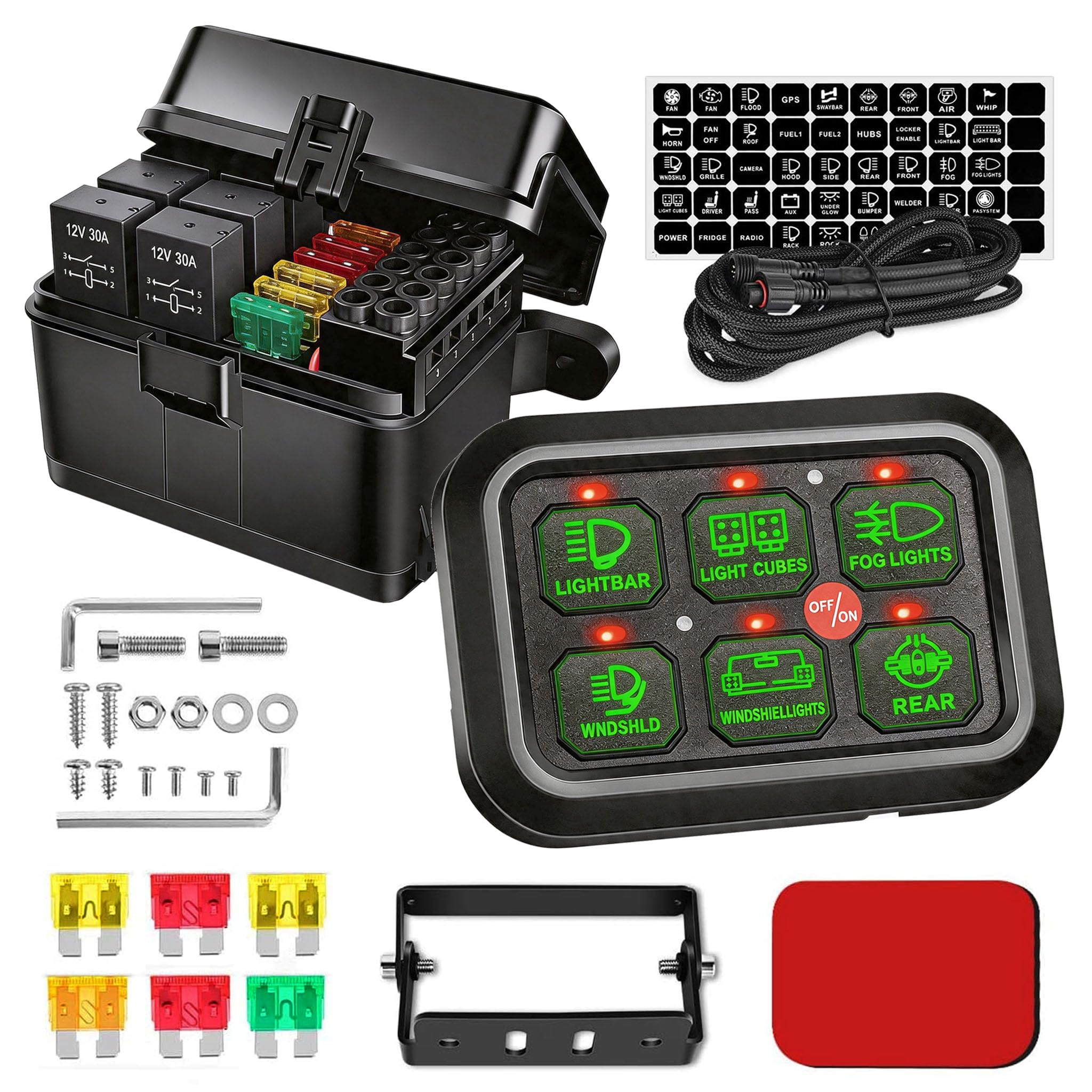 Pannello interruttori 6 bande 12V controllo circuito universale kit intelligente interruttori touch dimmerabili RGB sette colori auto camion SUV camper barca