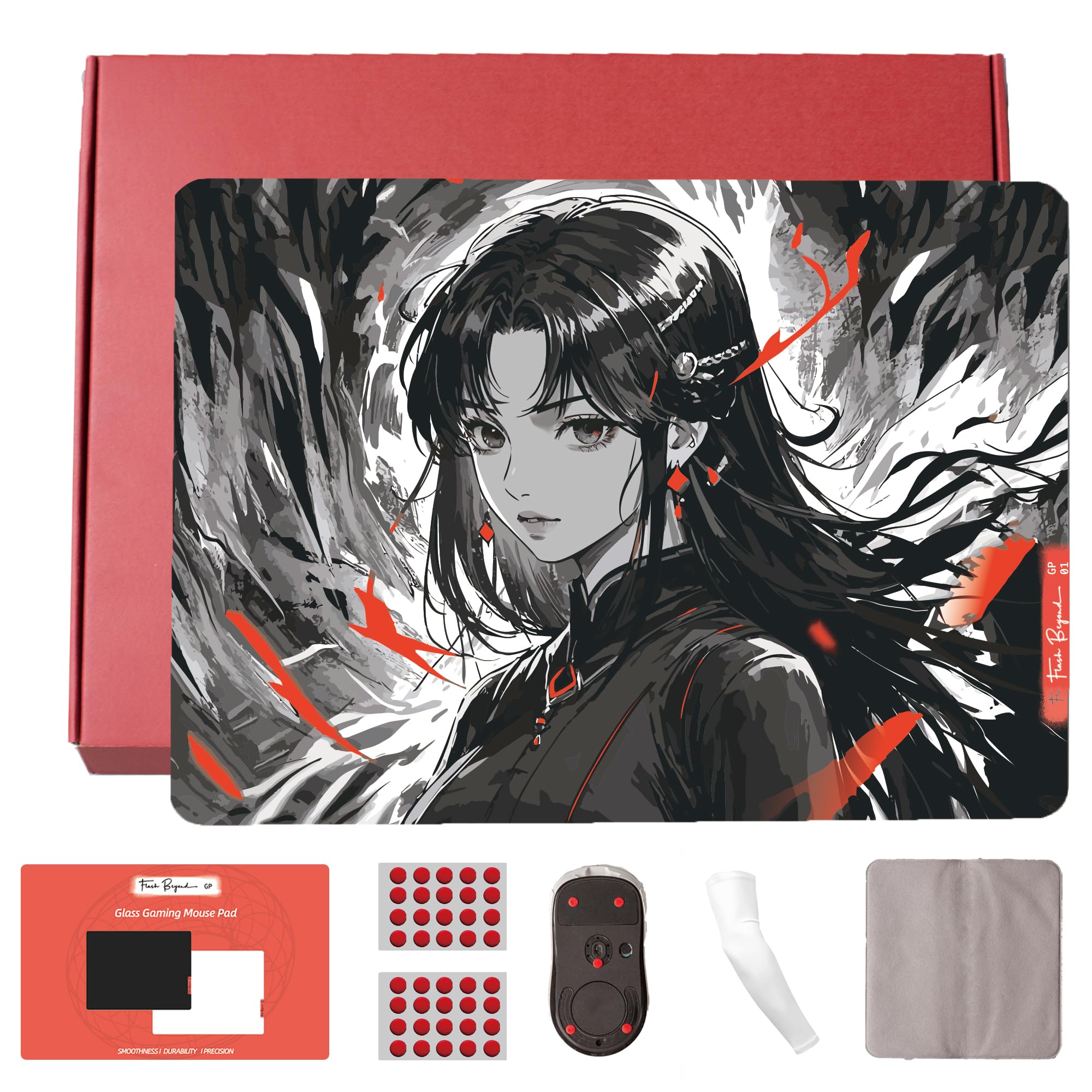 Flash Beyond Glass Gaming Mouse Pad - Premium Glass Pad with Anti-Slip Rubber Base - Smooth, Precise Tracking, Surface for High-Speed Gaming, Ideal for FPS Players (S1Edition, Middle-40 * 30CM)