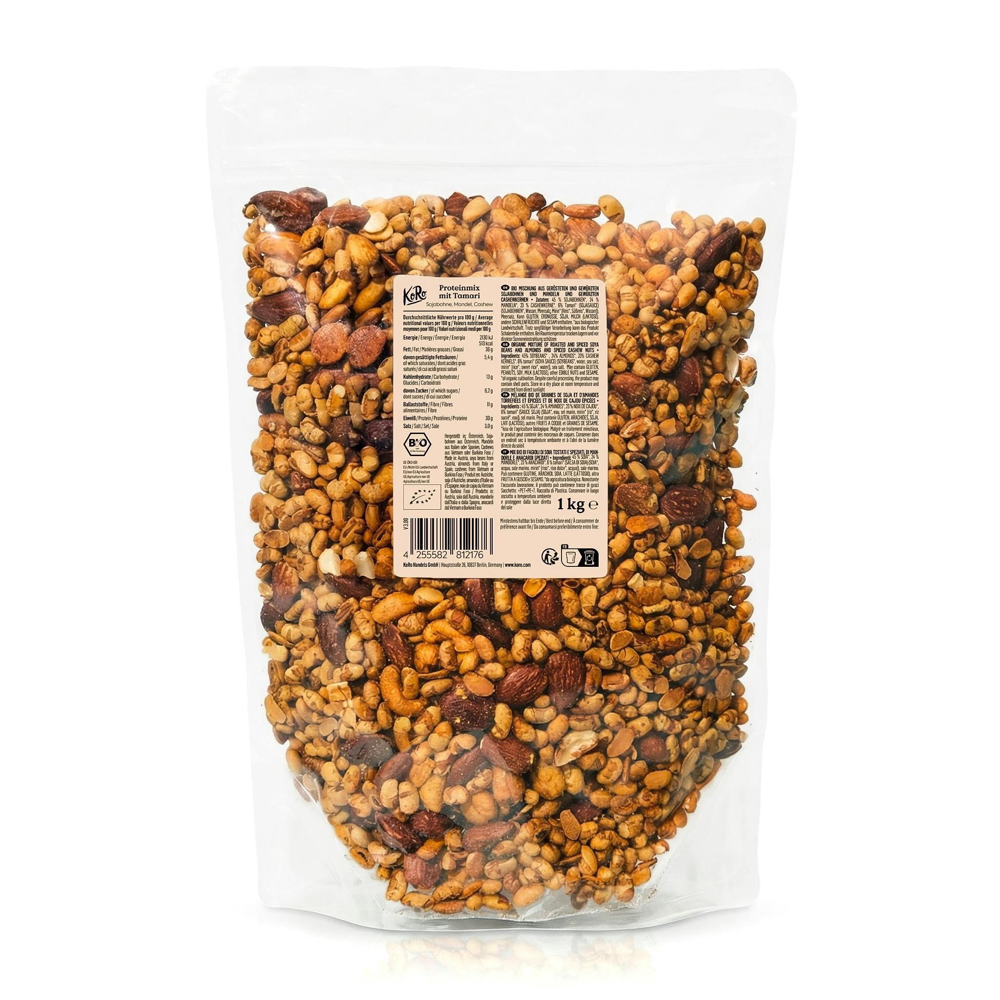 KoRo - Bio Proteinmix mit Tamari - Mit Sojabohnen, Mandeln und Cashewkernen - Würzig-nussiger Geschmack - Vegan