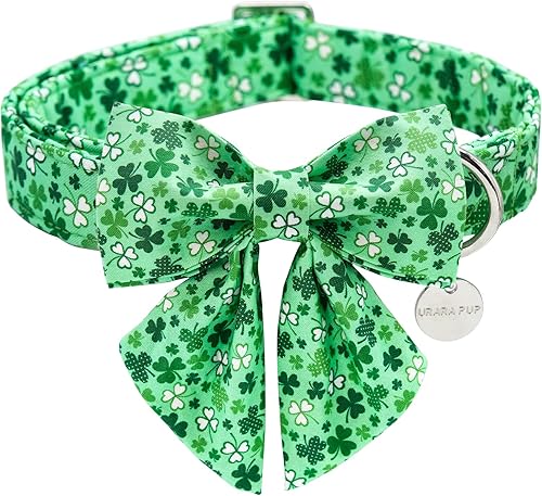 UP URARA PUP Collar para perro del día de San Patricio con pajarita collar de algodón para el día de San Patricio para cachorro niña niño perro o