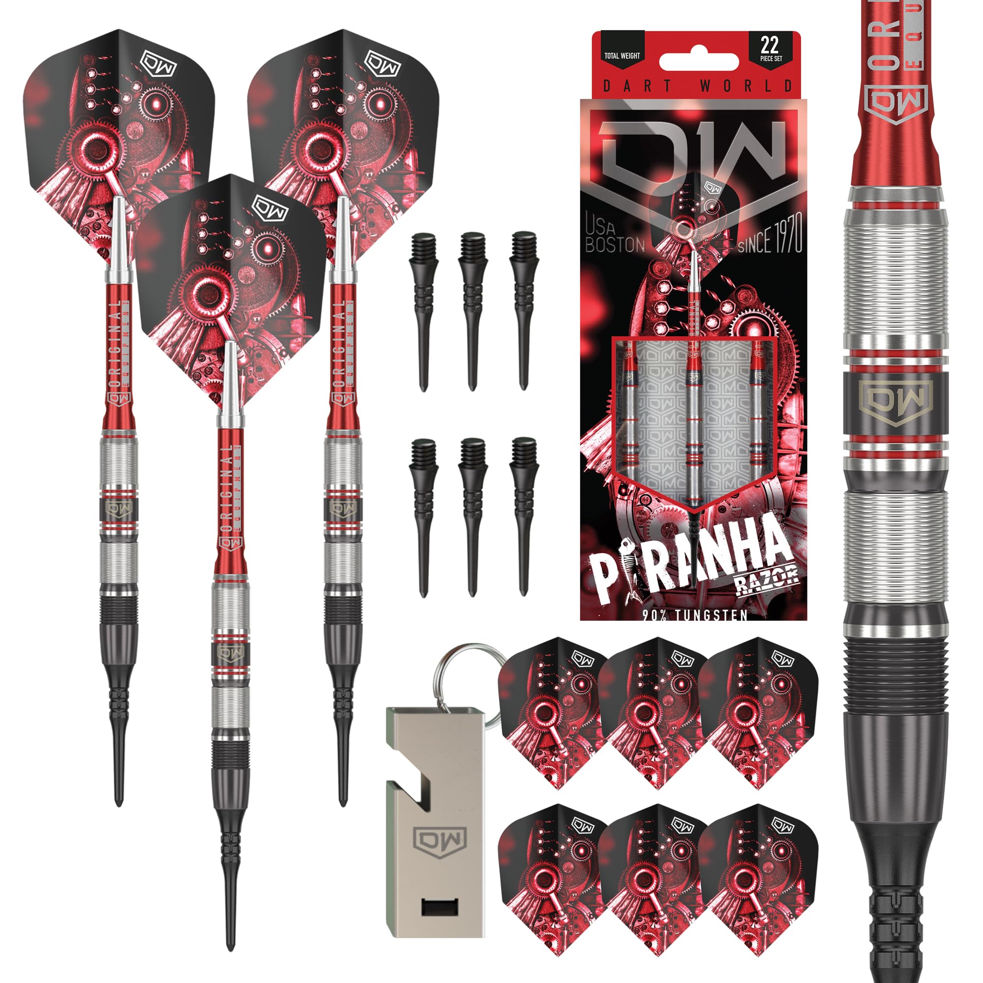 DW Piranha Razor 90% Tungsten Soft Tip Darts, Precision Balanced, Accurate and Durable - Perfect for Professional and Recreational Players