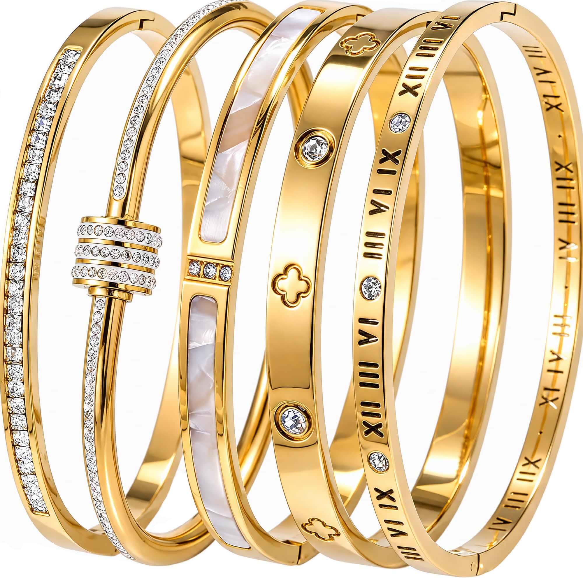Camhanno 18K Gold Plated Stainless Steel Bangle Bracelet for Women Waterproof & Non Tarnish, Stackable Design, Hypoallergenic Daily Wear Jewelry Gift for small wrists Ladies