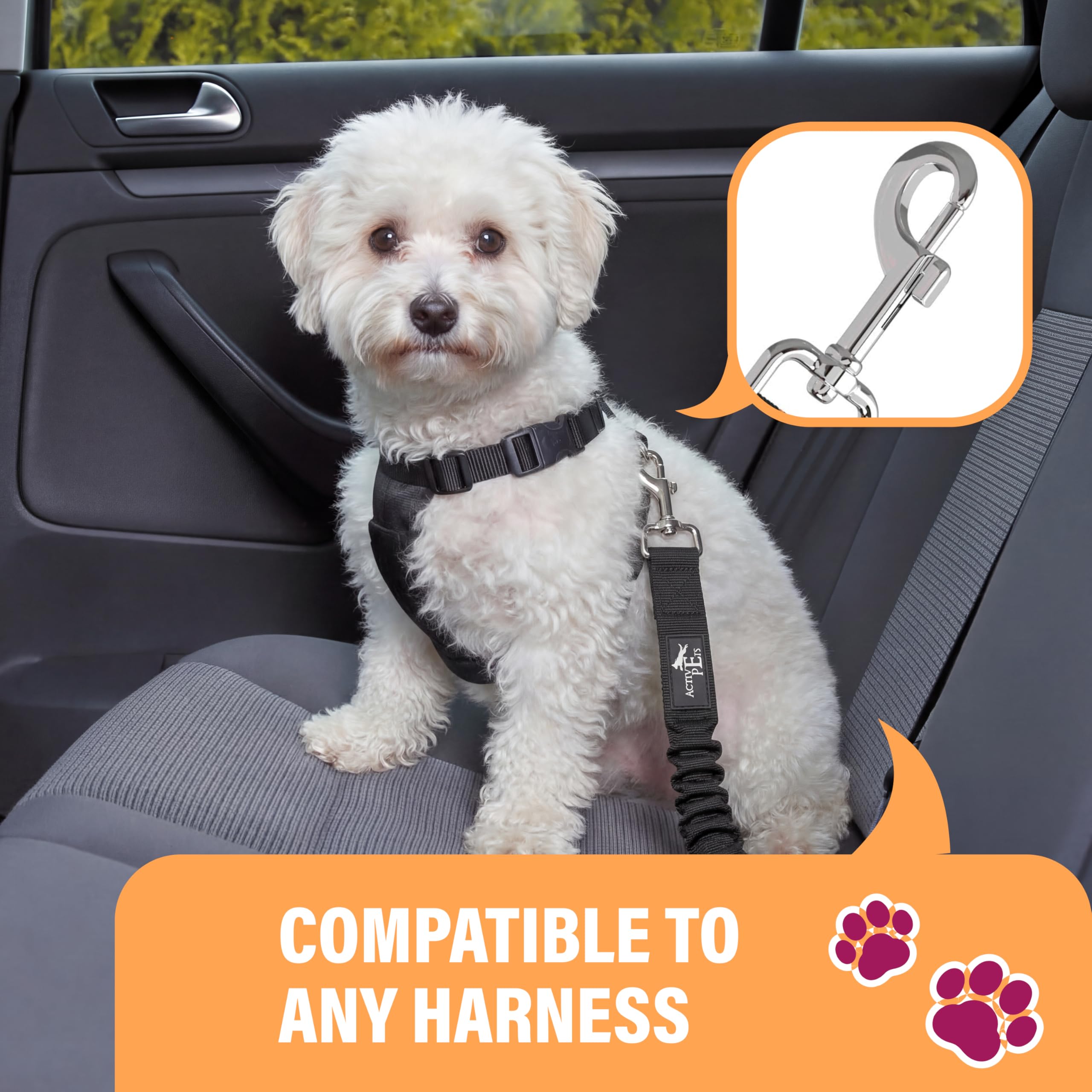 Active Pets Adjustable Safety Dog Seatbelt - Car Harness for Large, Medium & Small Dogs - Black 4
