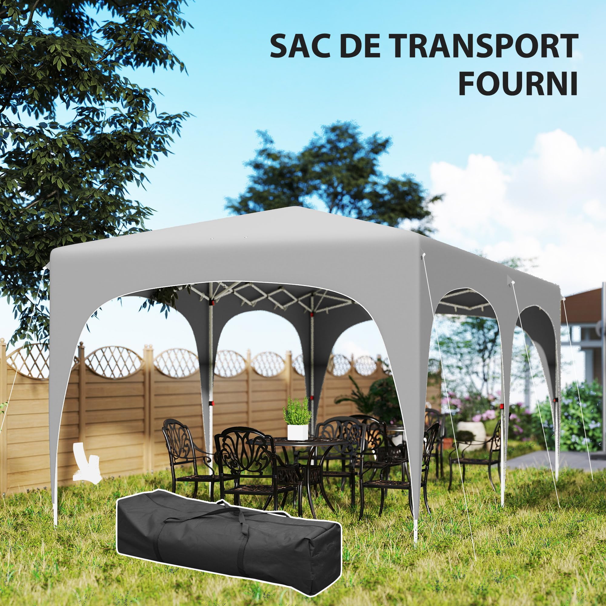 Outsunny Tonnelle de jardin extérieure 3 x 6 m, tonnelle pliante pop up, hauteur réglable, sac de transport et sacs de sable, protection UPF50+, barnum pliant pour camping, festival, patio, gris clair