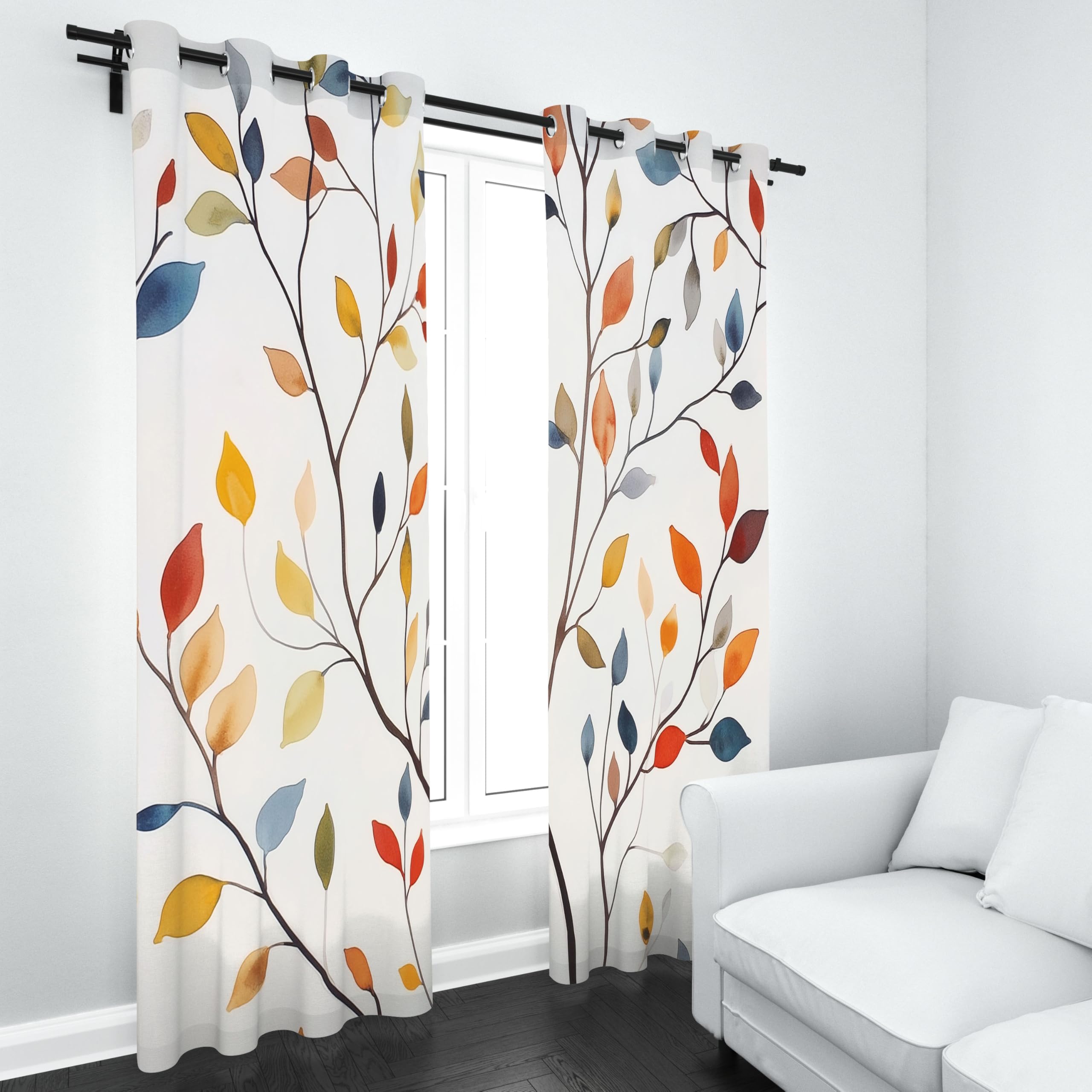 Motif Feuilles Rideau Chambre Adulte 140x245cm, Colorés Botanique Rideau Occultant Thermiques Anti Froid, Moderne Arbre Voilages Intérieurs A Oeillets, Curtains Salon