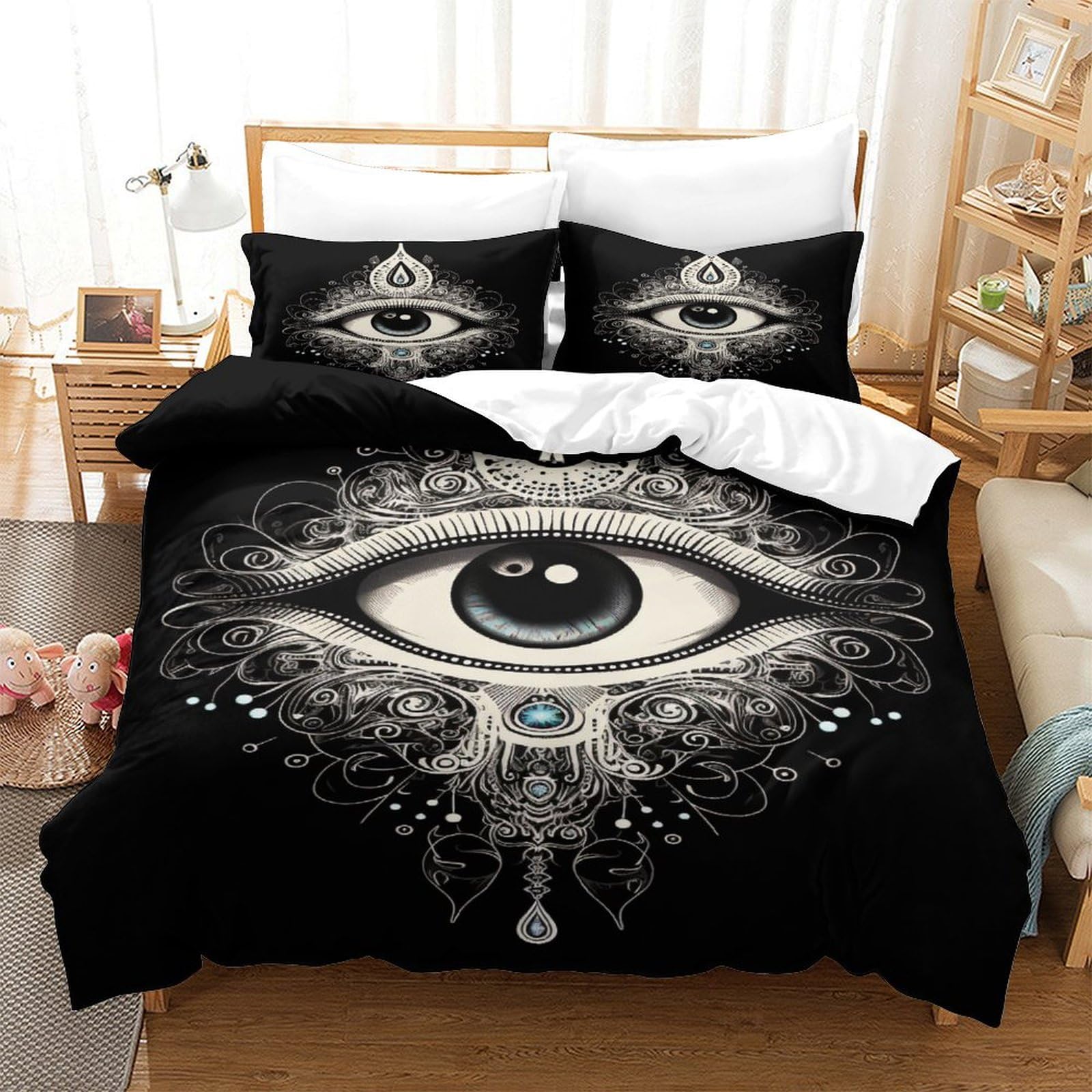 P1S9U7W5Y Mystic 3D Printed Eye Duvet Cover Set 3pcs Microfiber Vision Bedding Set King