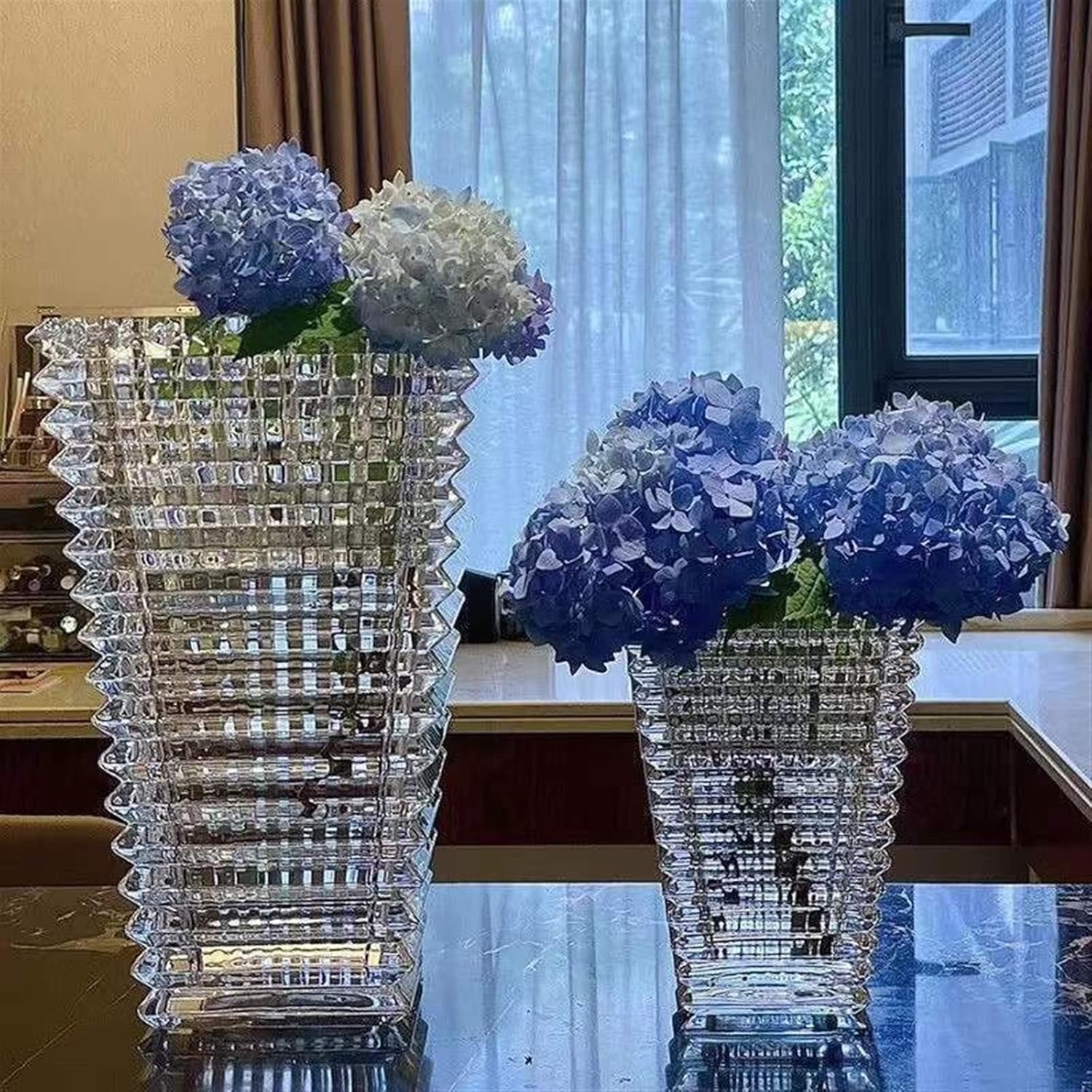 Jarrón de flores de estilo nórdico ligero de lujo de cristal brillante, decoración de hotel transparente, jarrón de decoración floral (gris, 28 cm)