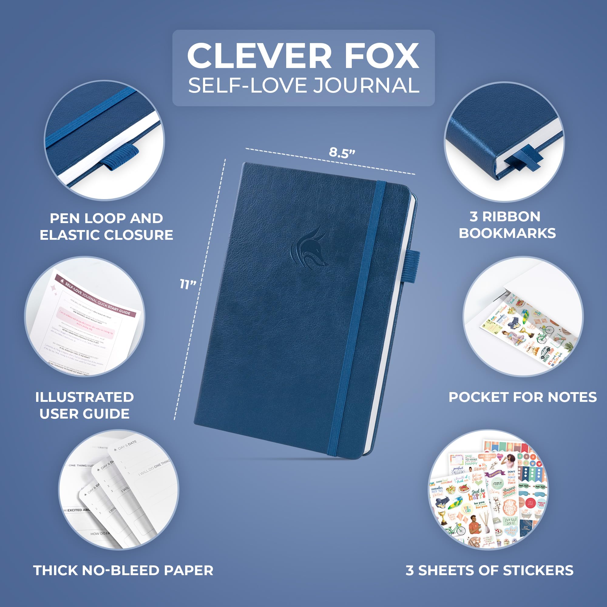 Clever Fox Diario de amor propio: registro de autodescubrimiento guiado para el cuidado personal, reflexión y autoayuda, salud mental, gratitud y atención plena (azul místico)